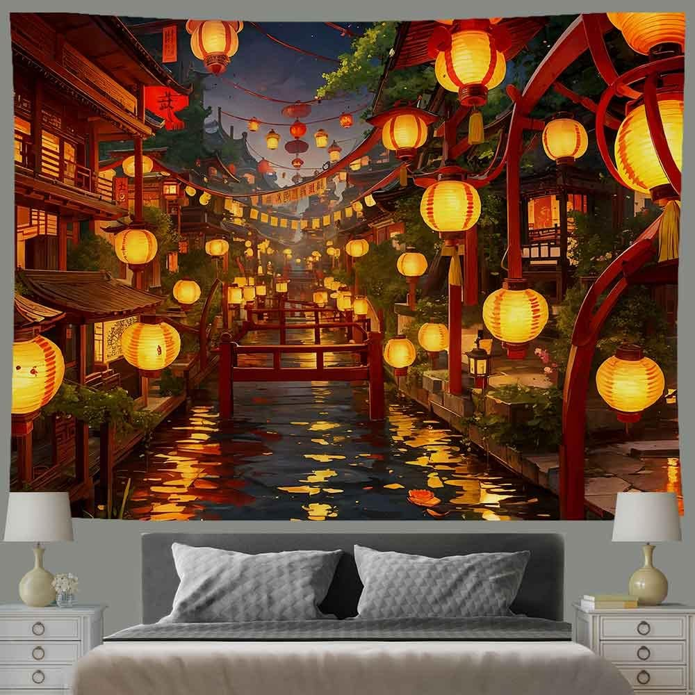 Ine Ive Japanese Tapestry Wall Hanging 80X60 Inches Japan Streets Filled with Lanterns Tapestry for Bedroom Living Room Dorm Decor image number 6