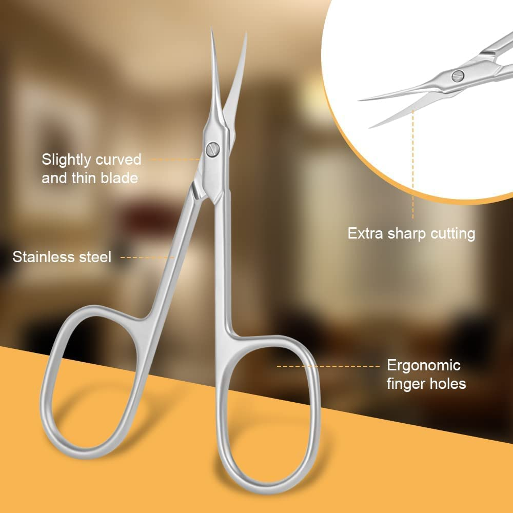 Nail Scissors, Professional Stainless Steel Curved Cuticle Scissors, Sharp Dead Skin Scissors Manicure Scissors, Pointed Beauty Scissors for Trimming Eyebrows, Nose Hair, Finger & Toe Nail Care image number 3