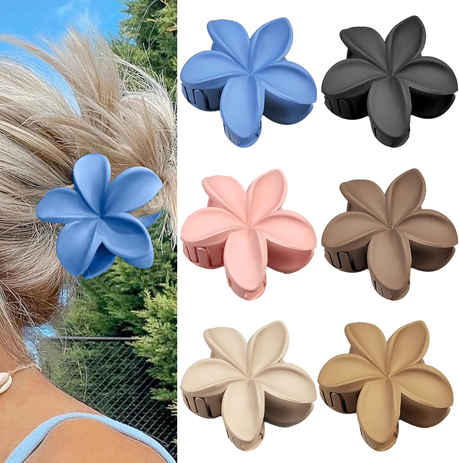 6 Pieces Flower Hair Clips Women'S Claw, Plastic Non-Slip Hair Clips for Girls, Flower Hair Clips, Hair Accessories for Girls image number 1