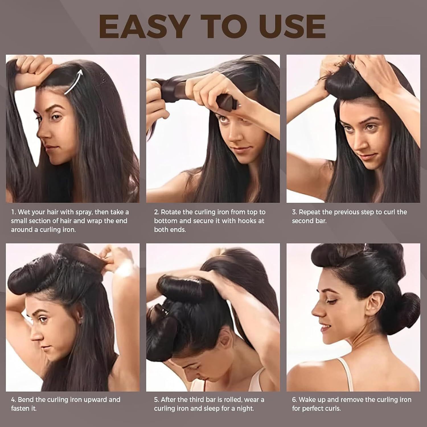 Heatless Hair Curler 4Pcs Overnight Rods for No Heat Curls - Velvet Satin Flexi Rods Sleep in Curlers Blowout for Long Short Hair Volume Women Styling Tools Brown image number 2