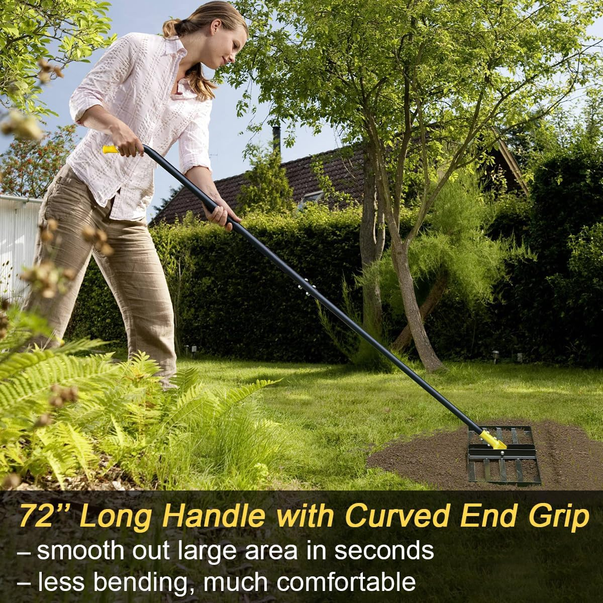 Colwelt Lawn Leveling Rake 31'', Hefty Lawn Leveler Rakes for Grass Soil, Leveling Rake for Lawn with 72'' Ergonomic Curved End Grip Long Handle, Levelawn Tool Leveling Soil, Yard Lawn Leveling Tool