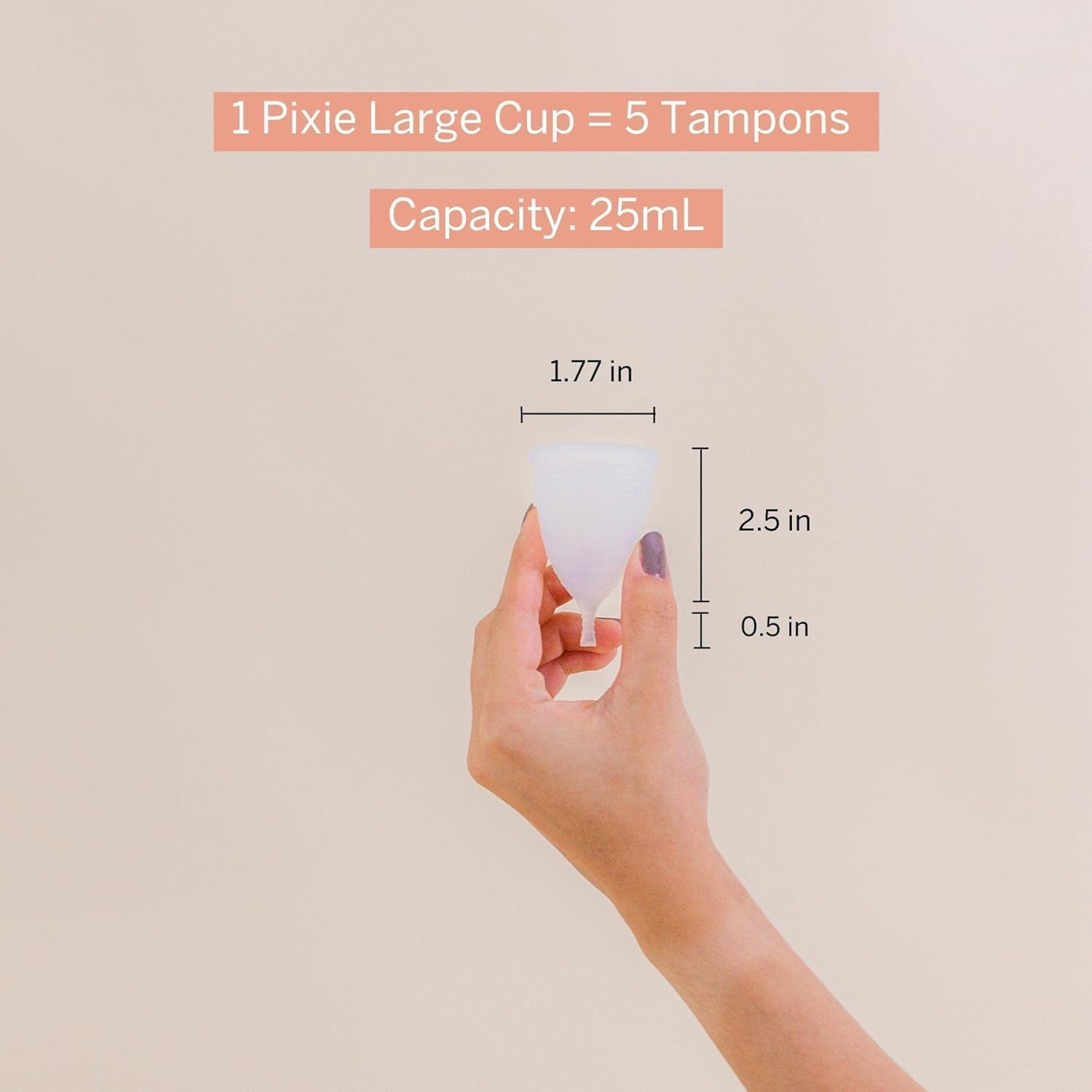 Pixie Menstrual Cup - Includes Ebook Guide, Cleaning Wipes, Lube, & Storage Bag - Number 1 for Most Active Reusable Period Cup - Tampon and Pad Alternative - Buy One We Give One (Slim Large) image number 5