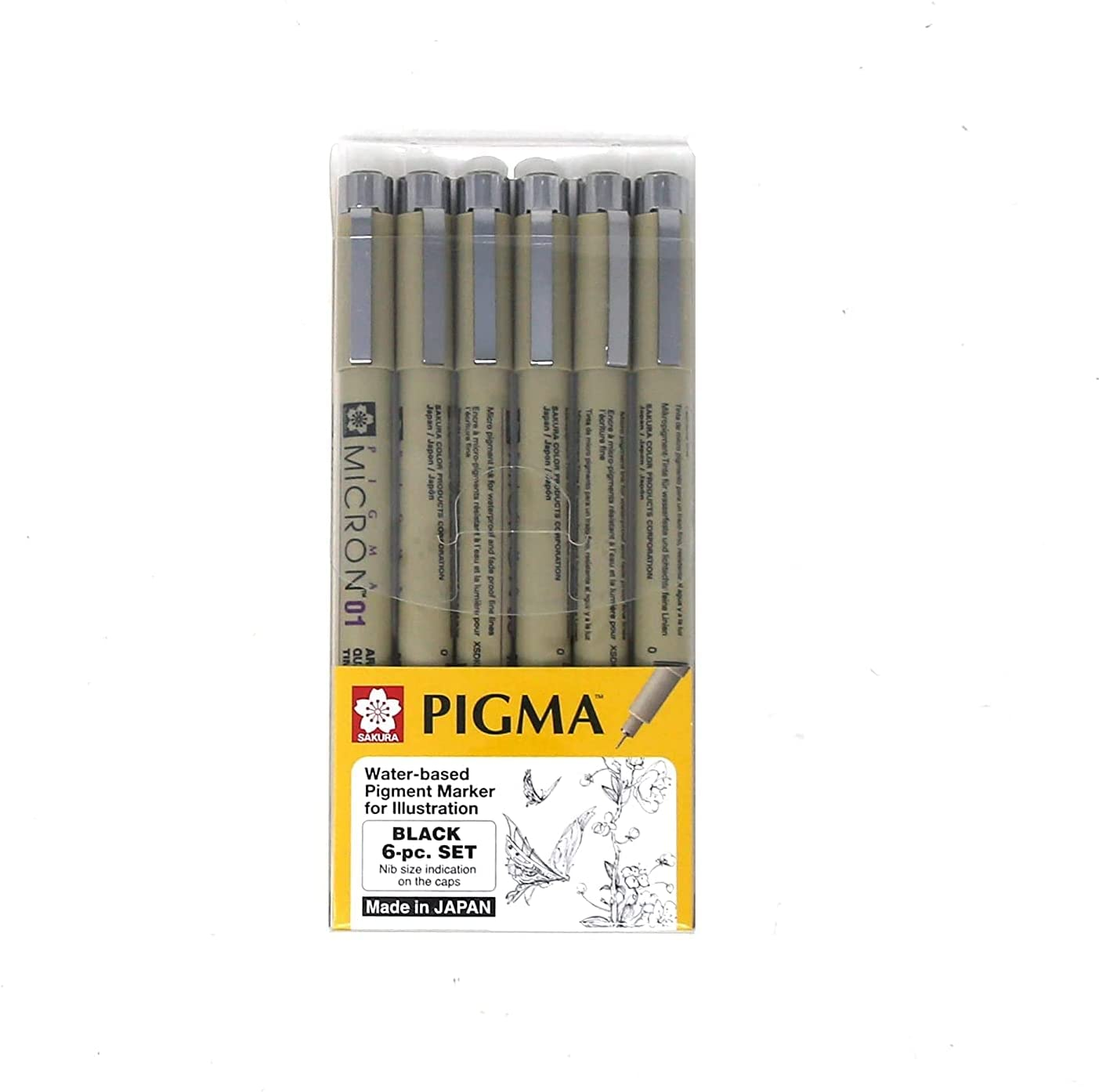 Sakura Pigma Micron Drawing Pens Set, (Size: 005, 01, 03, 05,08, Brush Tip) Black Fineliner Artist Pen image number 5