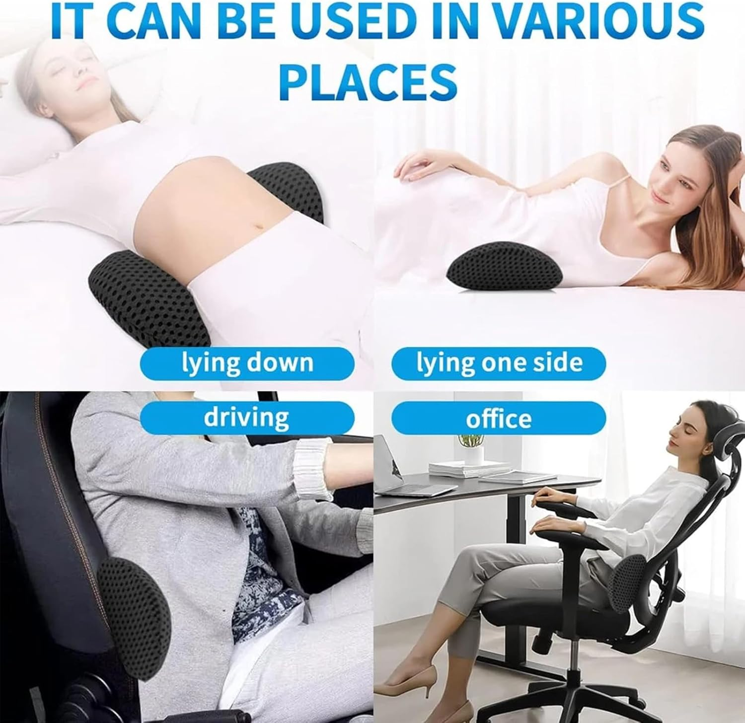 Lumbar Support Pillow - Memory Foam Back Cushion for Lower Back Pain Relief, Ergonomic for Office Chair, Car Seat, Bed - Lower Back Pain Relief for Drivers and Office Workers (Black) image number 2