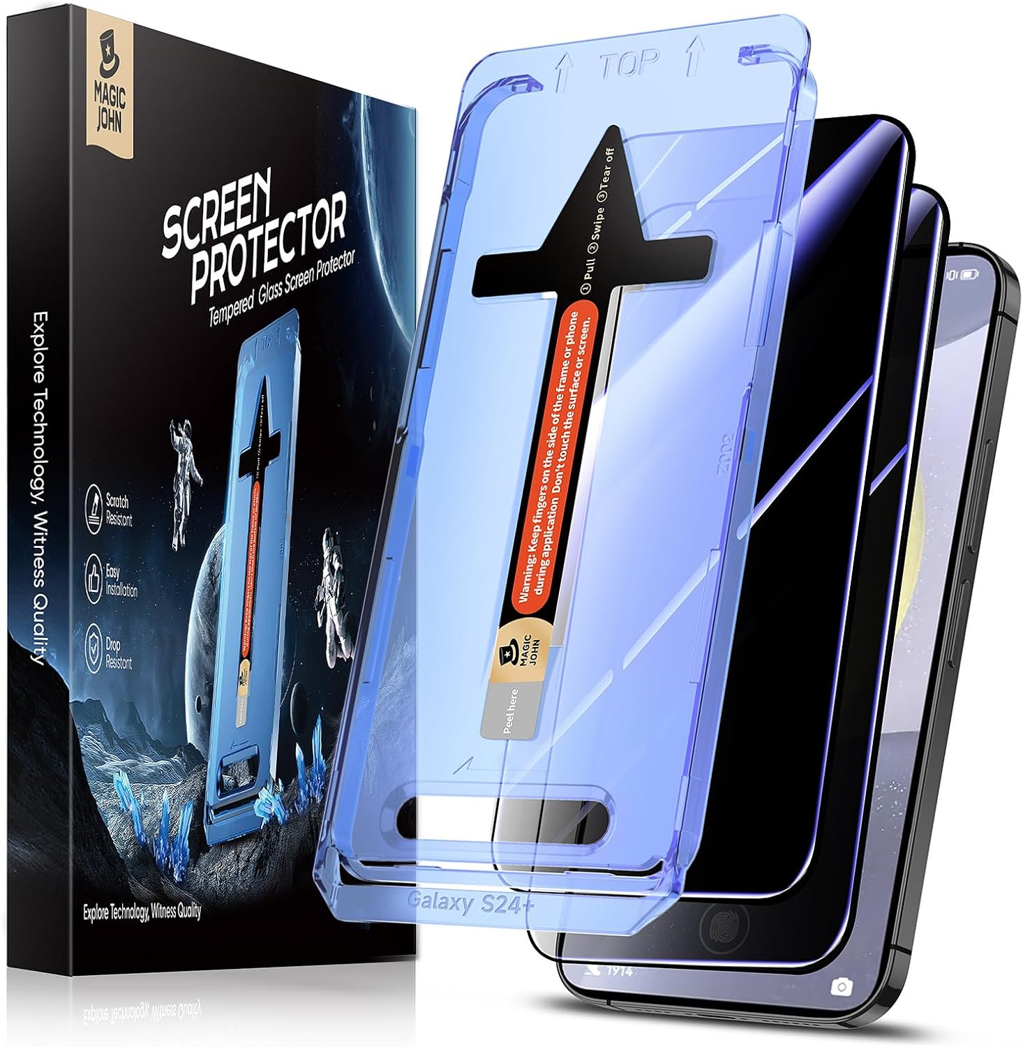 MAGIC JOHN 2 Pack for Samsung Galaxy S24 Plus/ S24+ Privacy Screen Protector 6.7 Inch, Anti-Spy Tempered Glass Film, Auto Dust-Elimination Installation, Bubble Free, Case Friendly, Anti-Scratch image number 6