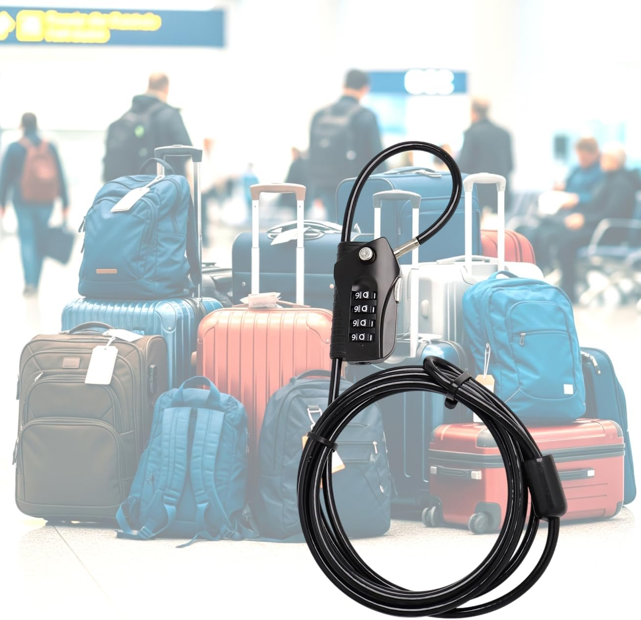 Bosvision 4-Digit Combination Padlock with Cable of 2 End Loops (Loop Cable Lock) for Bike, Ski, Camping, Garden, Warehouse and Factory