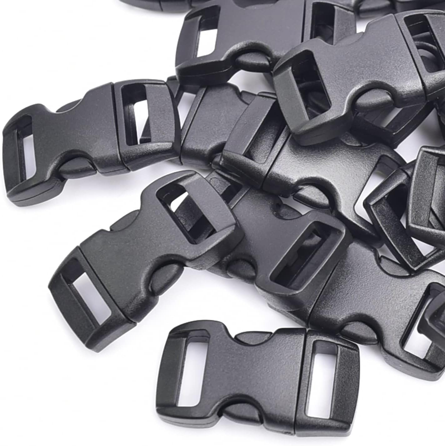 50 Pack 3/8 Inch Plastic Quick Side Release Buckles Curved Contoured Paracord Bracelets Clasps Buckle Clips Masks Dog Collar Bag Straps Backpack DIY Crafts Black