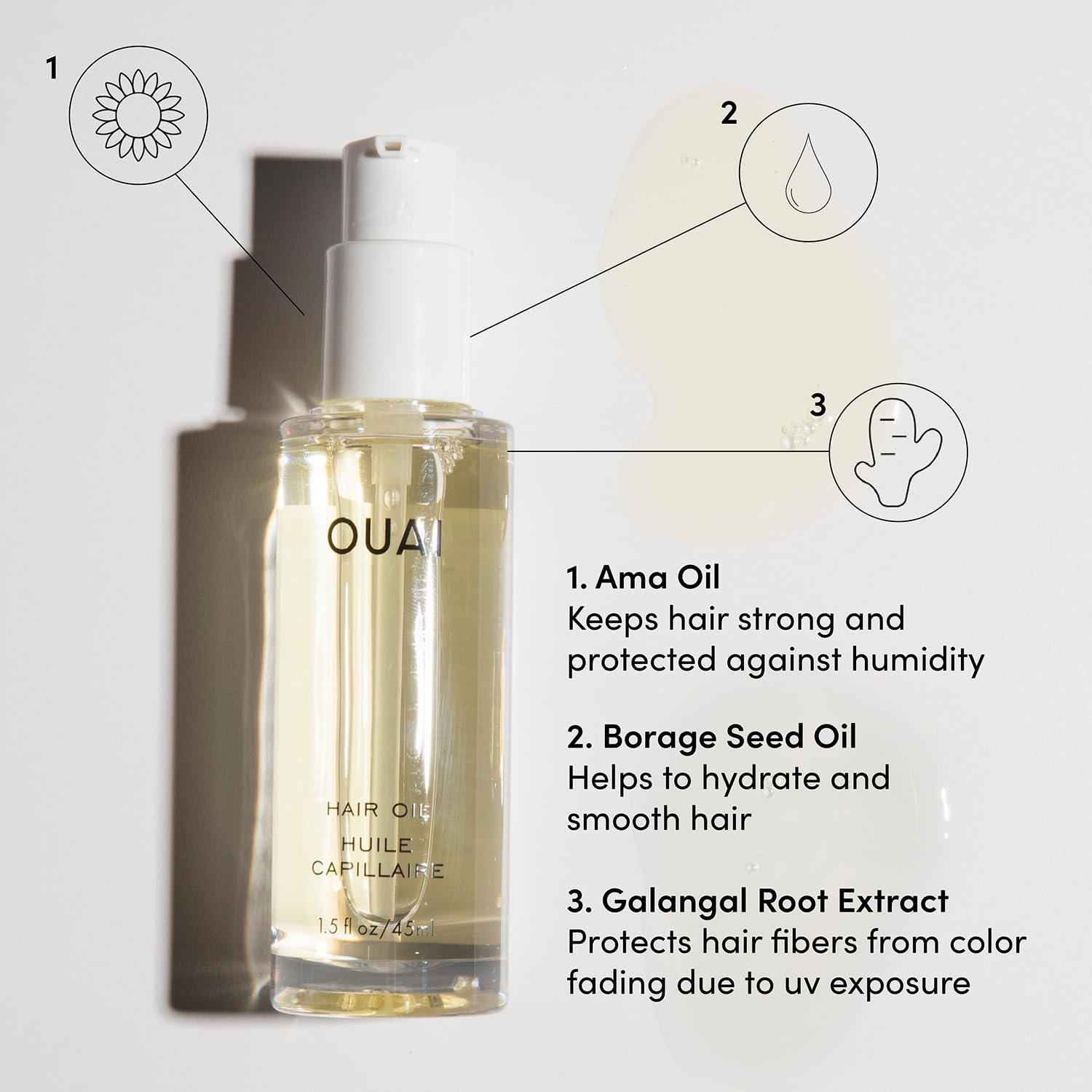 OUAI Hair Oil Travel Size - Hair Heat Protectant Oil for Frizz Control - Adds Shine and Smooths Split Ends - Color Safe Formula - Paraben, Phthalate and Sulfate Free (0.45 Oz) image number 5