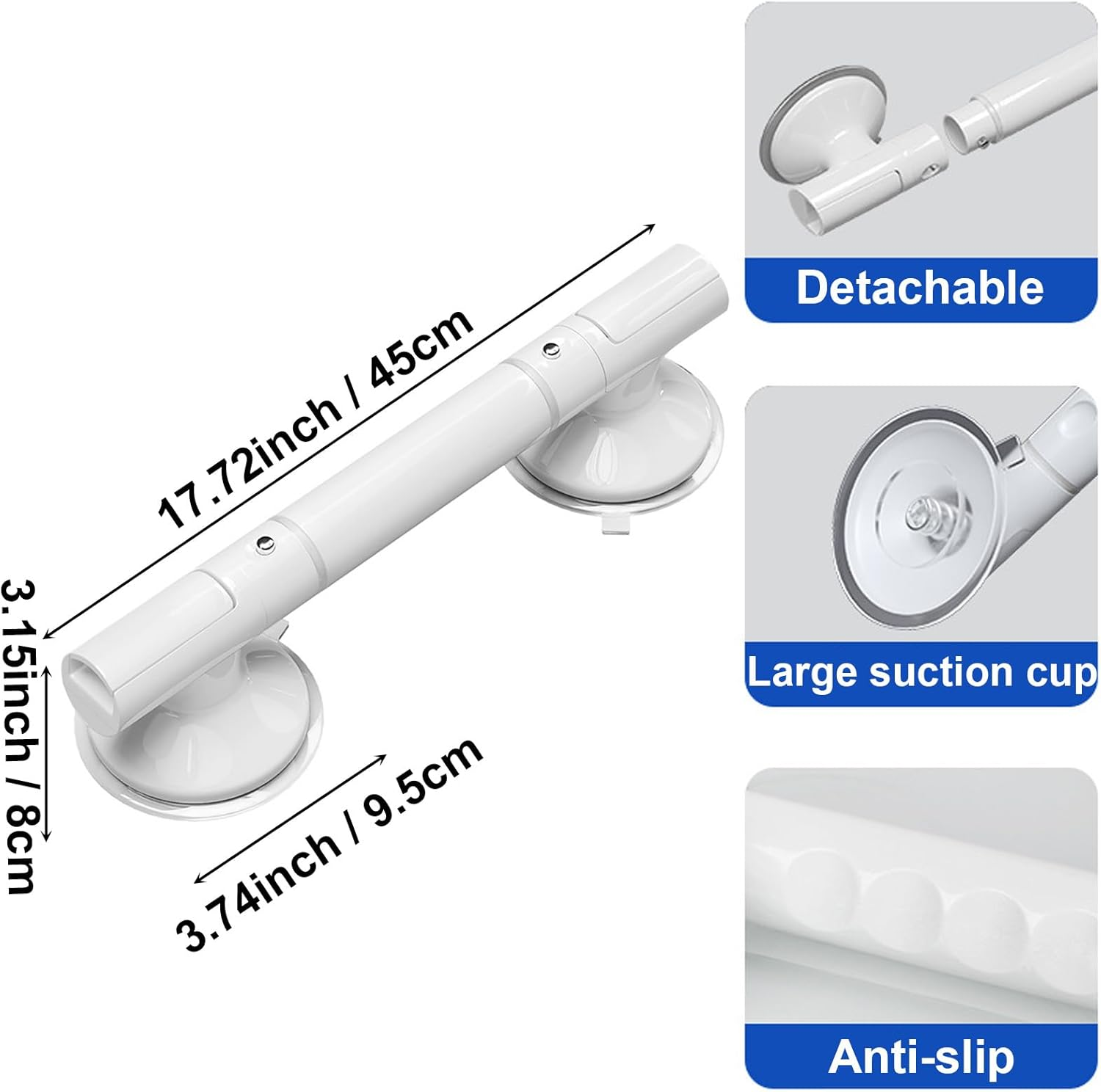 Grab Bars for Bathtubs and Showers 2 Pack, Shower Handles for Elderly Seniors Suction, 45 Cm / 17.72 Inch, Heavy Duty Safety Grip Handrails