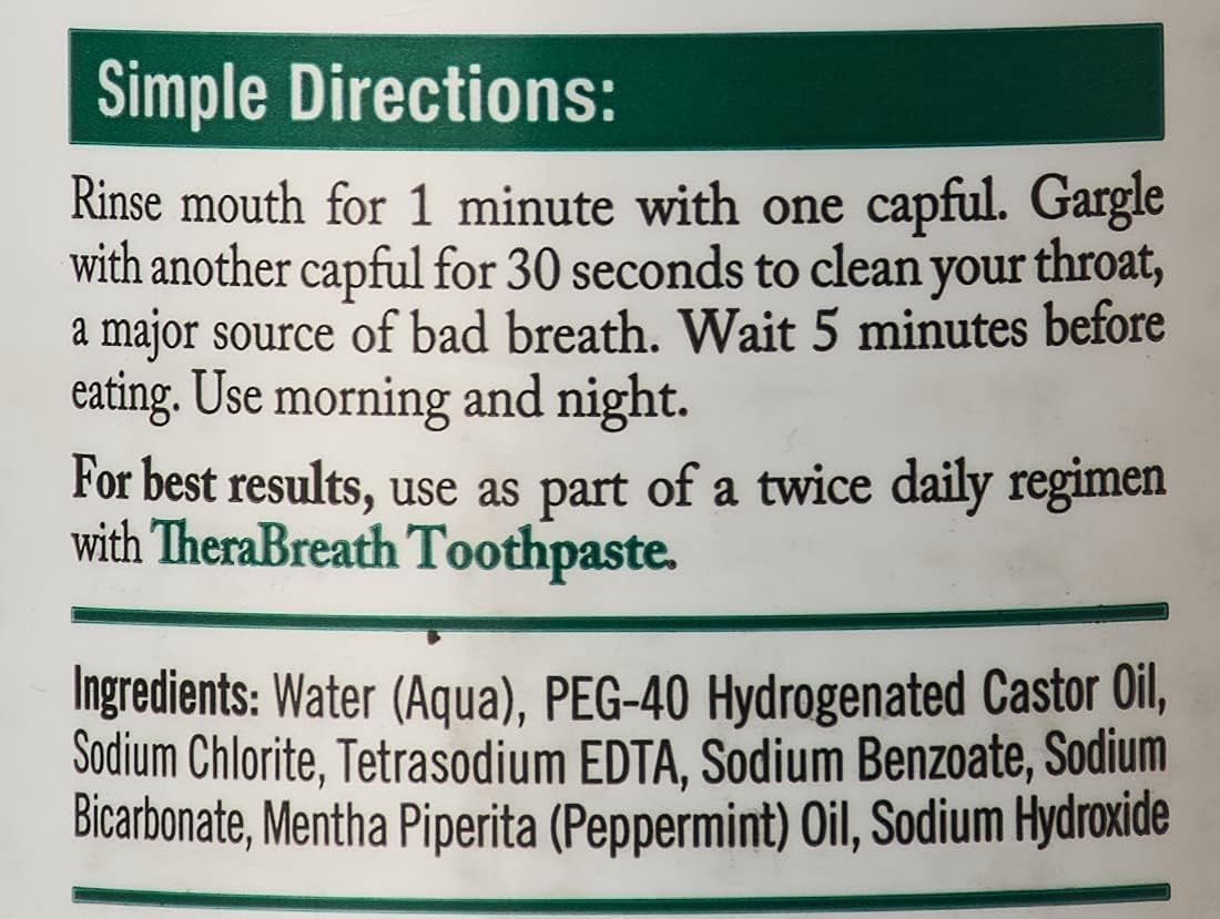 Therabreath Oral Rinse Mouthwash - Fights Bad Breath - Dentist Formulated - Alcohol-Free - Oral Hygiene Products - Dental Care - Mild Mint Flavour - 473Ml image number 2