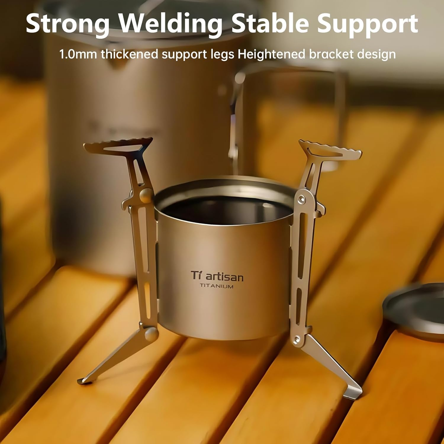 Ti Artisan Titanium Alcohol Stove with Foldable Stand Cover Storage Bag Portable Camping Backpacking Hiking Stove image number 2