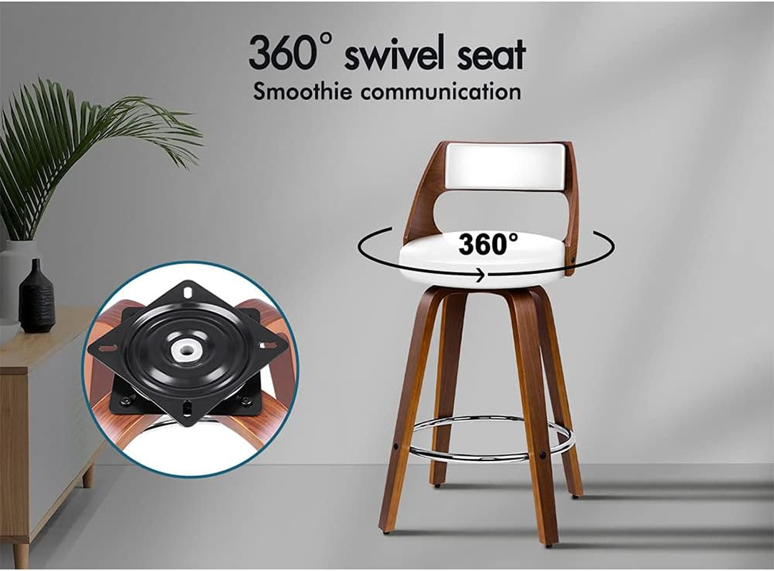ALFORDSON Bar Stools 2X Swivel Kitchen Stool 65Cm Seat Height Wooden Counter Stool with Footrest and Adjustable Leg Levelers Leather Leather Dining Chairs for Home Bar Dining Room (Eden White) - 2 X Eden Black  White image number 4