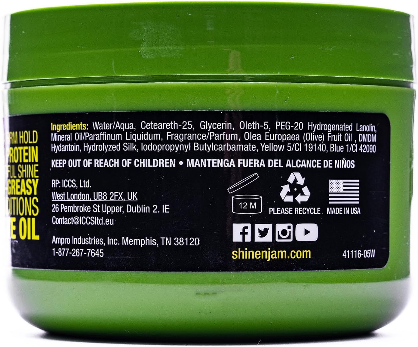 Ampro Shine-N-Jam Edges - Excellent for Taming Fringe, Ponytails, and Updos - Provides Firm Hold with Non-Greasy Shine - Moisturizes and Smoothes Hair with Silk Proteins - 227 G image number 1