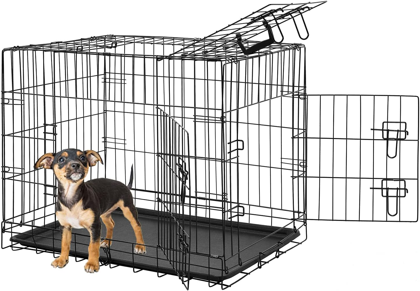 Taily Dog Cage 30 Inch Pet Crate Collapsible 3 Doors Metal Frame Dog Kennel Puppy Playpen House Removable Tray Small image number 3