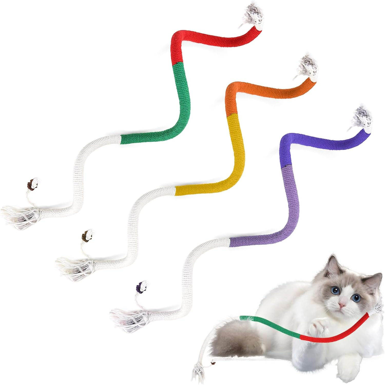 3 PCS Cotton Rope Cat Toys for Indoor Cats, Catnip Toys, Interactive Cat Rope Toys, Cat Teeth Grinding Toys for All Breeds of Cats image number 2