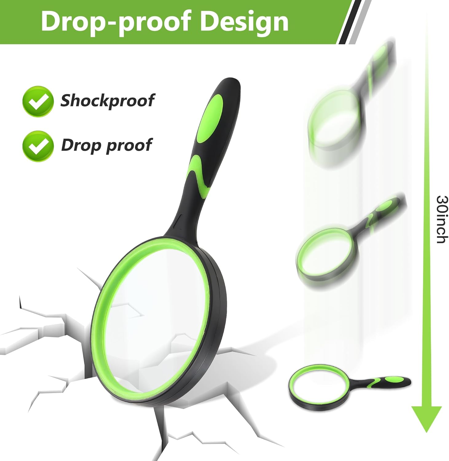 H HOKIZU 110Mm(4.4In) 10X Handheld Magnifying Glass, Shatterproof Magnifier for Kids Seniors,Real Glass Magnifying Lens for Book Newspaper Reading (Green) image number 1