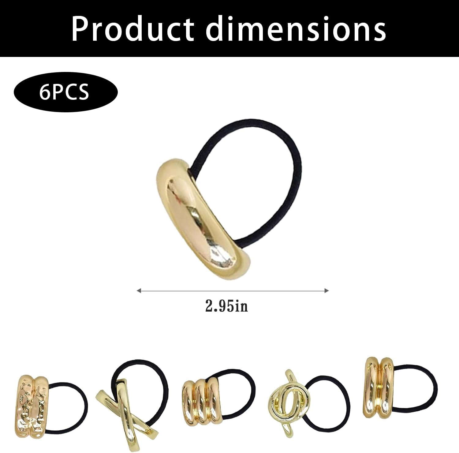 Pack of 6 Hair Bobbles Gold, Metal Hair Bobbles, Gold Hairs Cuff Wrap Hair Ties, Metal Geometric Elastic Hair Ties, Gold Metal Creative Hair Accessories, for Women and Girls image number 6