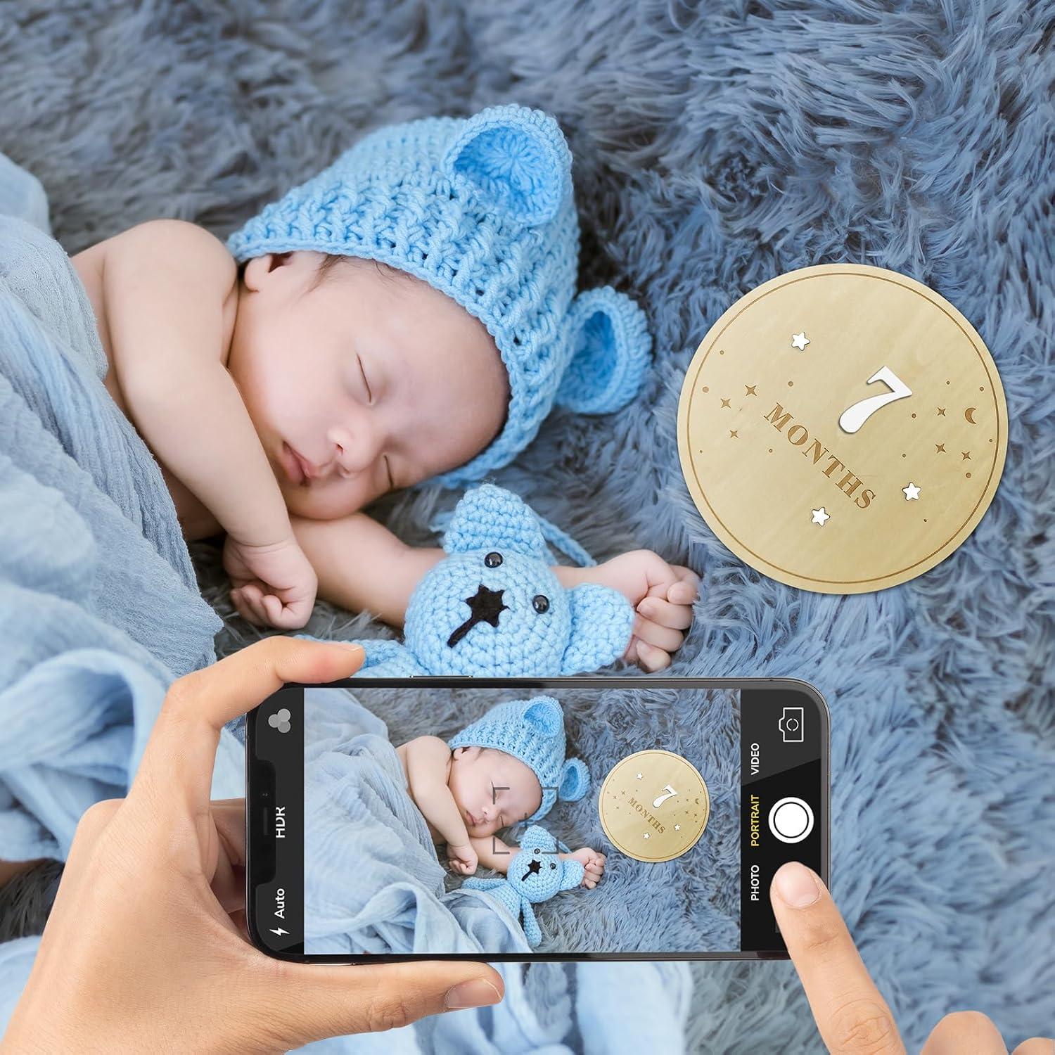 Baby Monthly Milestone Disc - Double-Sided 3D Birth Announcement Sign, 5.9" Wooden Disc with Numbers 1-12 for Monthly Milestones, Newborn Photo Props & Baby Shower Keepsake Gift (White) image number 3