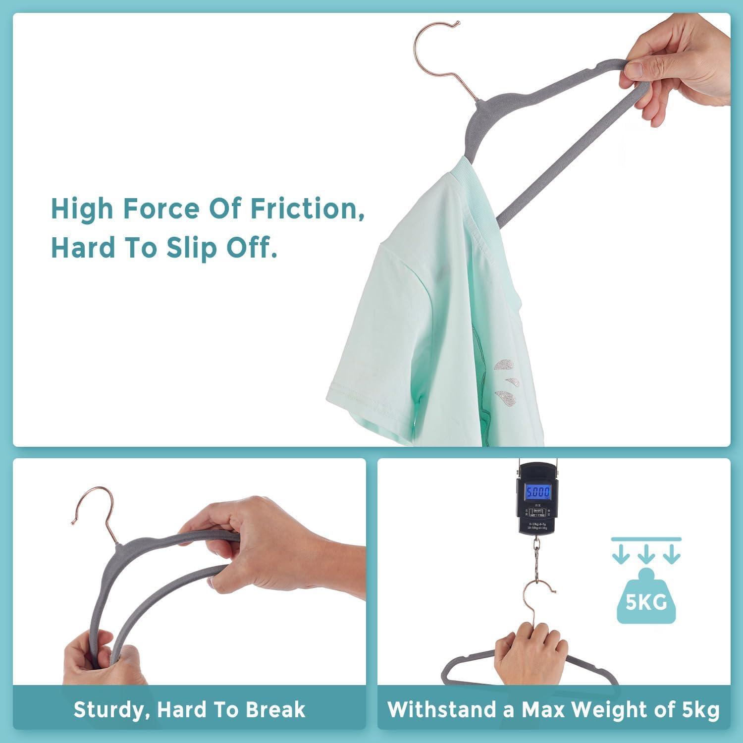 30CM Kids Velvet Hangers 50 Pack - Ultra Durable Non Slip Felt Hanger for Big Kids/Youth/Teens- Slim Space-Saving Children'S Closet Hangers for Heavy Clothes with 10 Hanger Clips - Beige (White) - Black image number 2