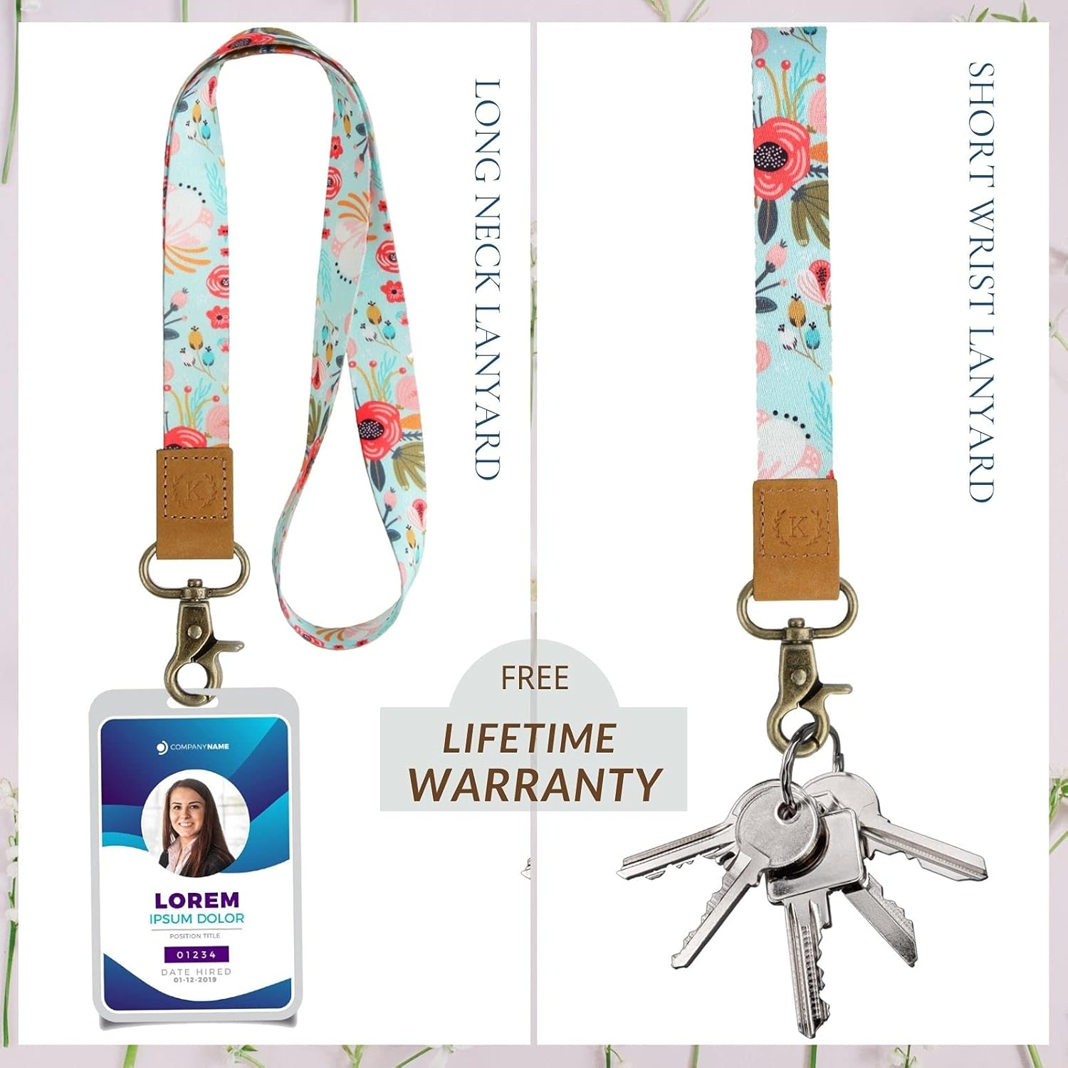 Lanyard for Keys, Teacher Lanyard for ID Holder, Blue Wrist Lanyard& Neck Lanyard Kit for Women& Men, Wallet, Car Keys, Keychain, Unique Patterns, Ultra Soft, Durable Polyester&hellip;&hellip; image number 2