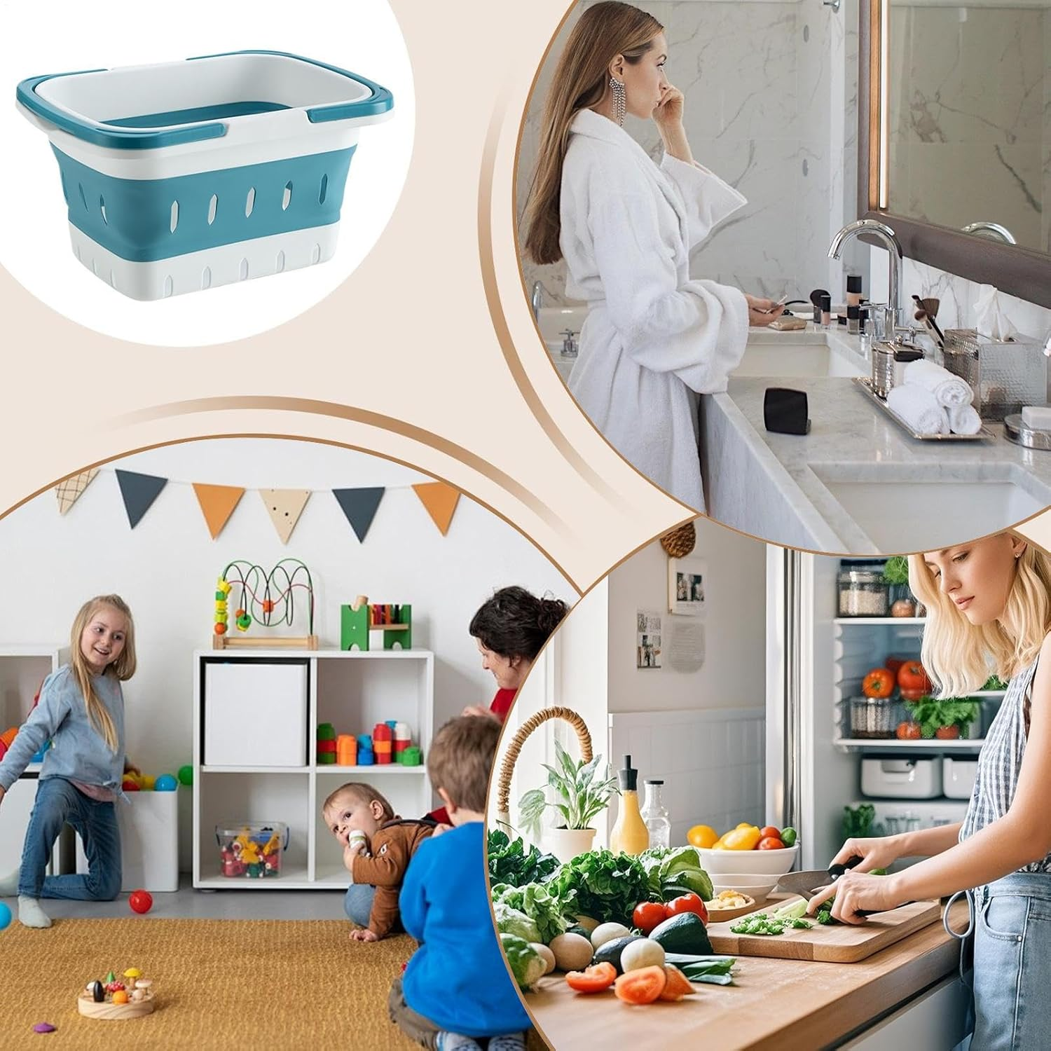 Foldable Shower Basket - 11.02 Inches Bathroom Toiletries Baskets for Home and Gym, Portable Design with Handle, Adorable Travel Storage for Toiletries, Apartment, RV, Camping - Gray image number 3