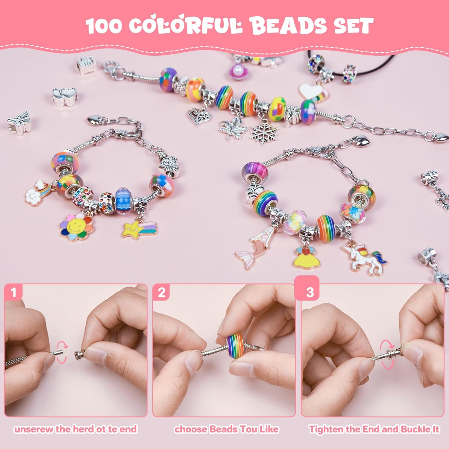 Charm Bracelet Making Kit, 66 Pcs DIY Beaded Jewelry Making Supplies Beads, Bracelet Making Kit for Girls 6-12, Perfect Lovely Gift Birthday (Colorful) image number 1