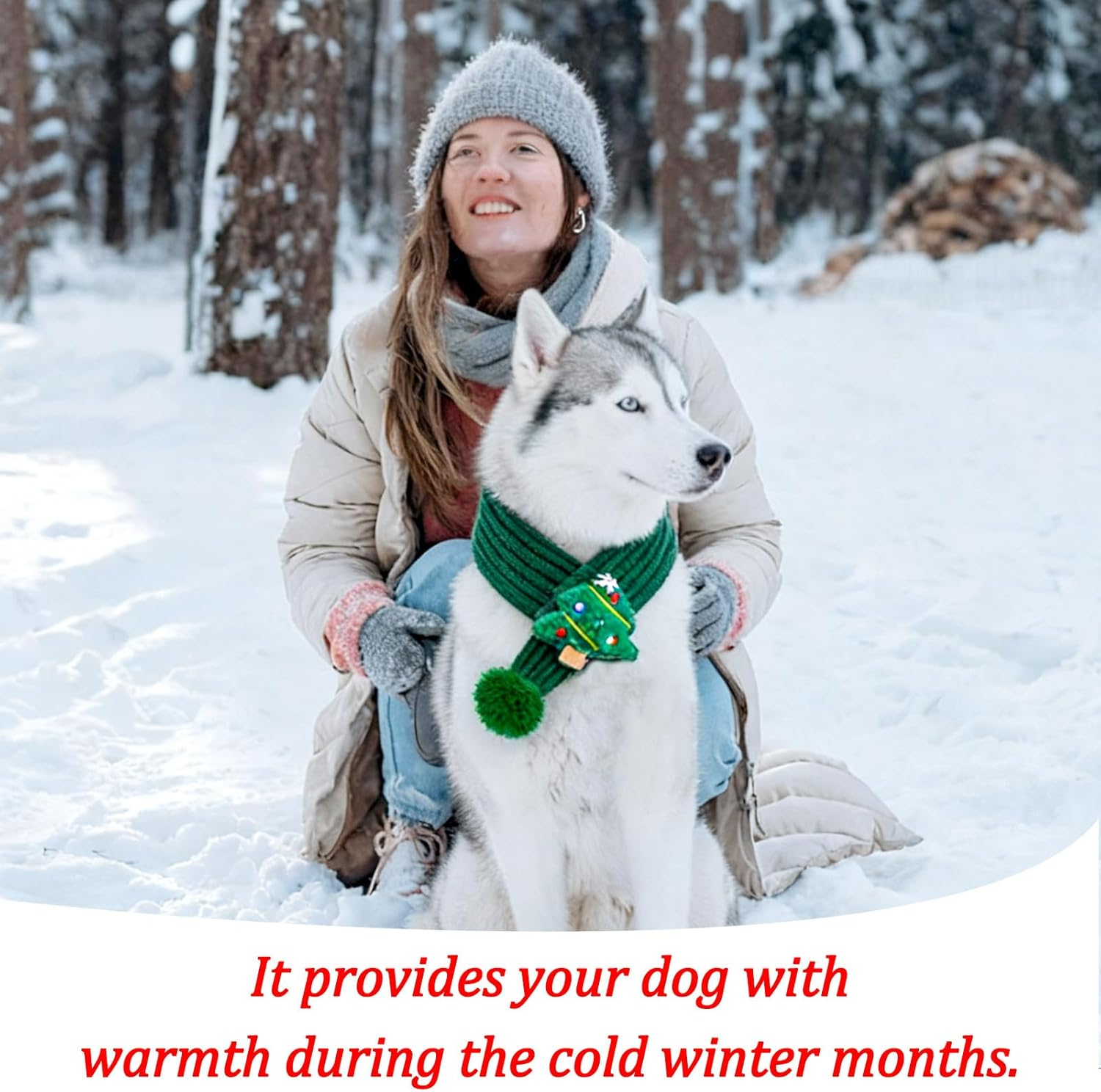 BSITSSS 2 Pieces Cat Dog Christmas Outfit, Santa Christmas Tree Cat Dog Scarf Knitted, Green and Red Pet Scarf Costume with Fuzzy Pompom for Xmas Winter Pet Puppy Kitten Costume Accessories image number 3