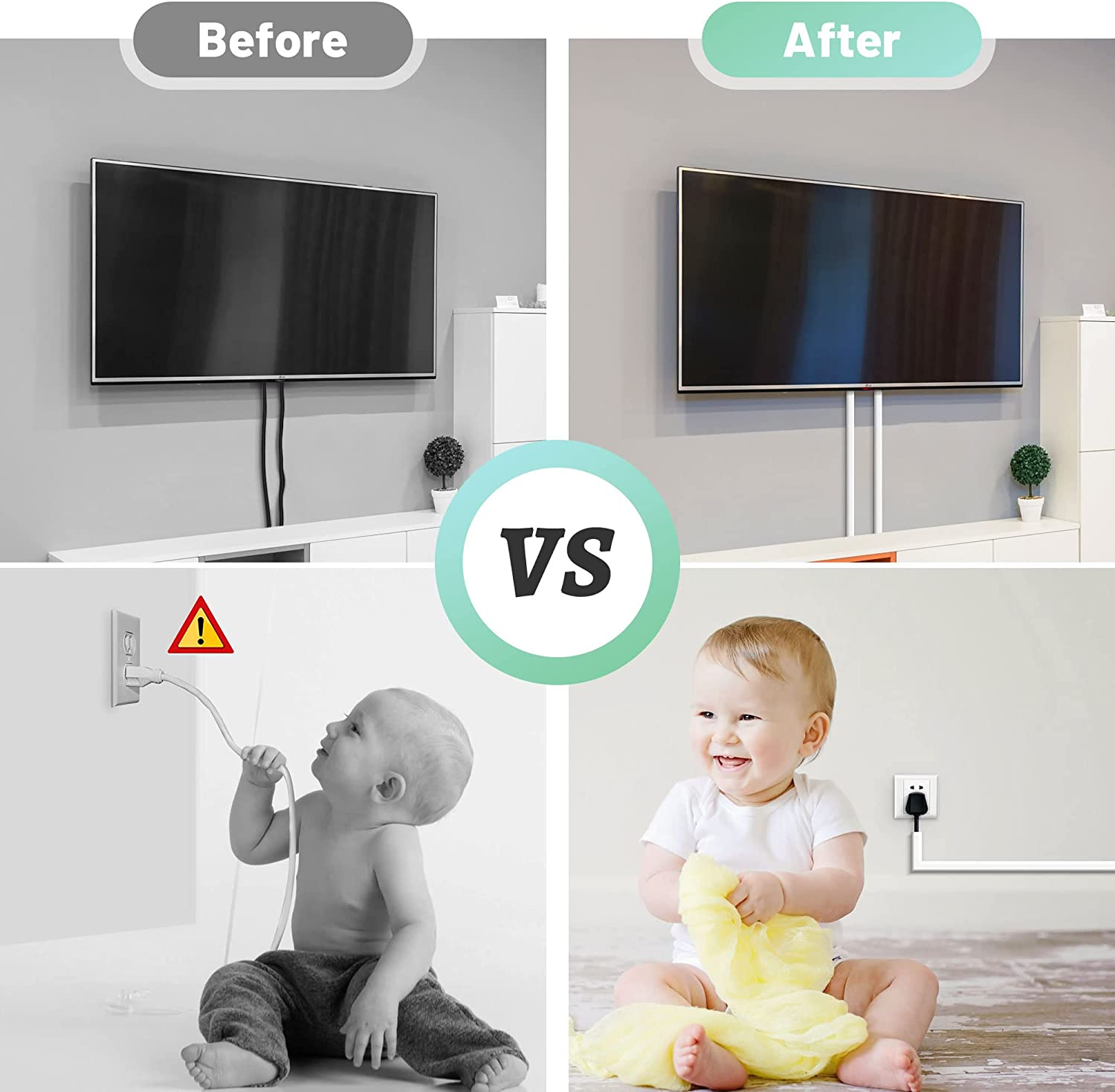 Wire Covers for 2 Cords, 68In Wire Hider on Wall Mounted, White Cord Cover Kit, Cable Cover Paintable, Cable Concealer for Extension Cord, Ethernet Cable, Speaker Wire Hider, 4X L17In W0.7In H0.4In image number 2