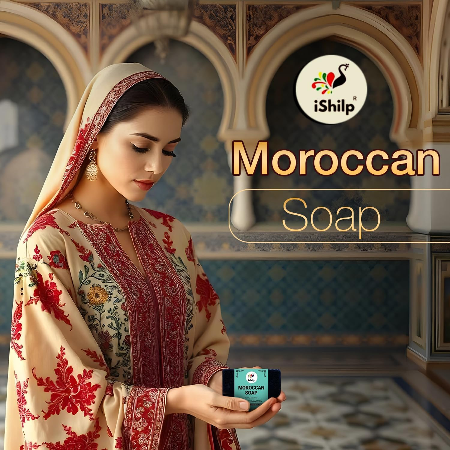 Ishilp Moroccan Black Natural Handmade Soaps for Bath Pack of 2, Body Tan Removal Soap for Women & Men, Moroccan Detan Sabun Soap for Tan Removal (2X100Gm) image number 2