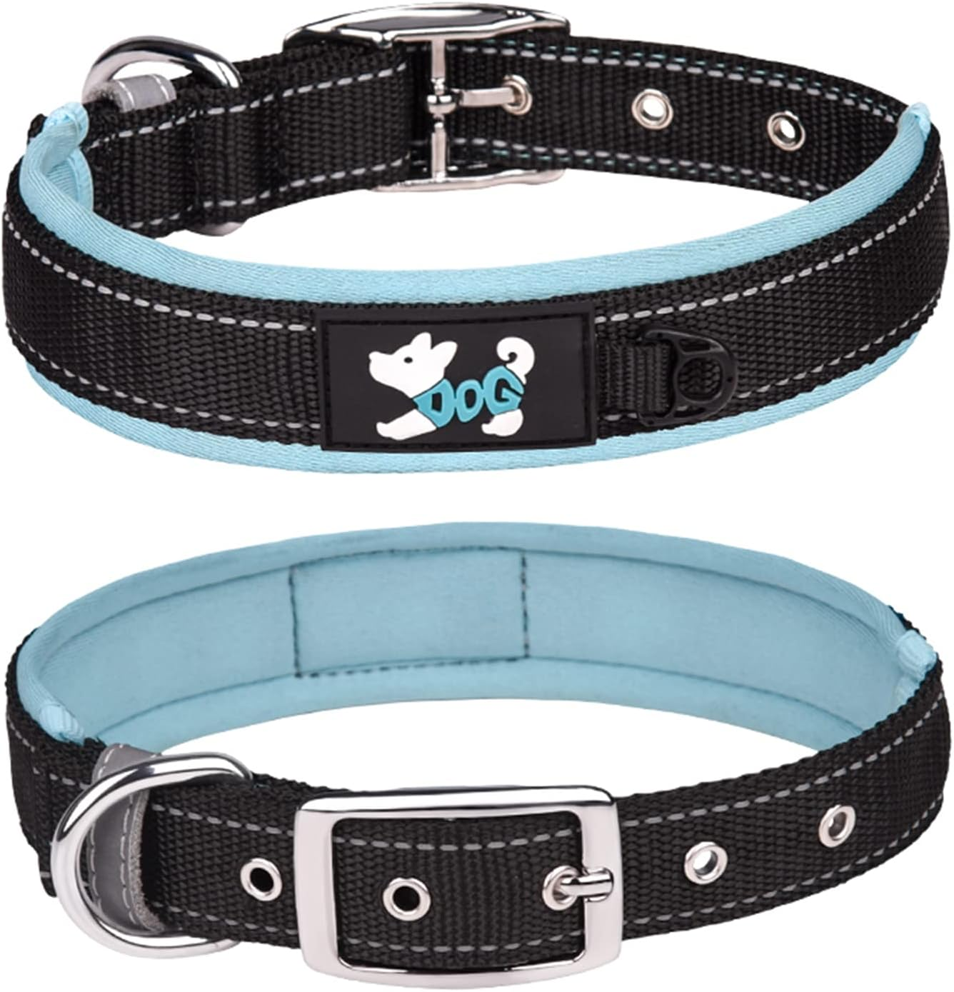 Haoyueer Comfortable Soft Neoprene Padded Dog Collar, Reflective Pet Collar, Adjustable Heavy Duty Nylon Dog Collar for All Breeds Large Dogs (L, Grey)