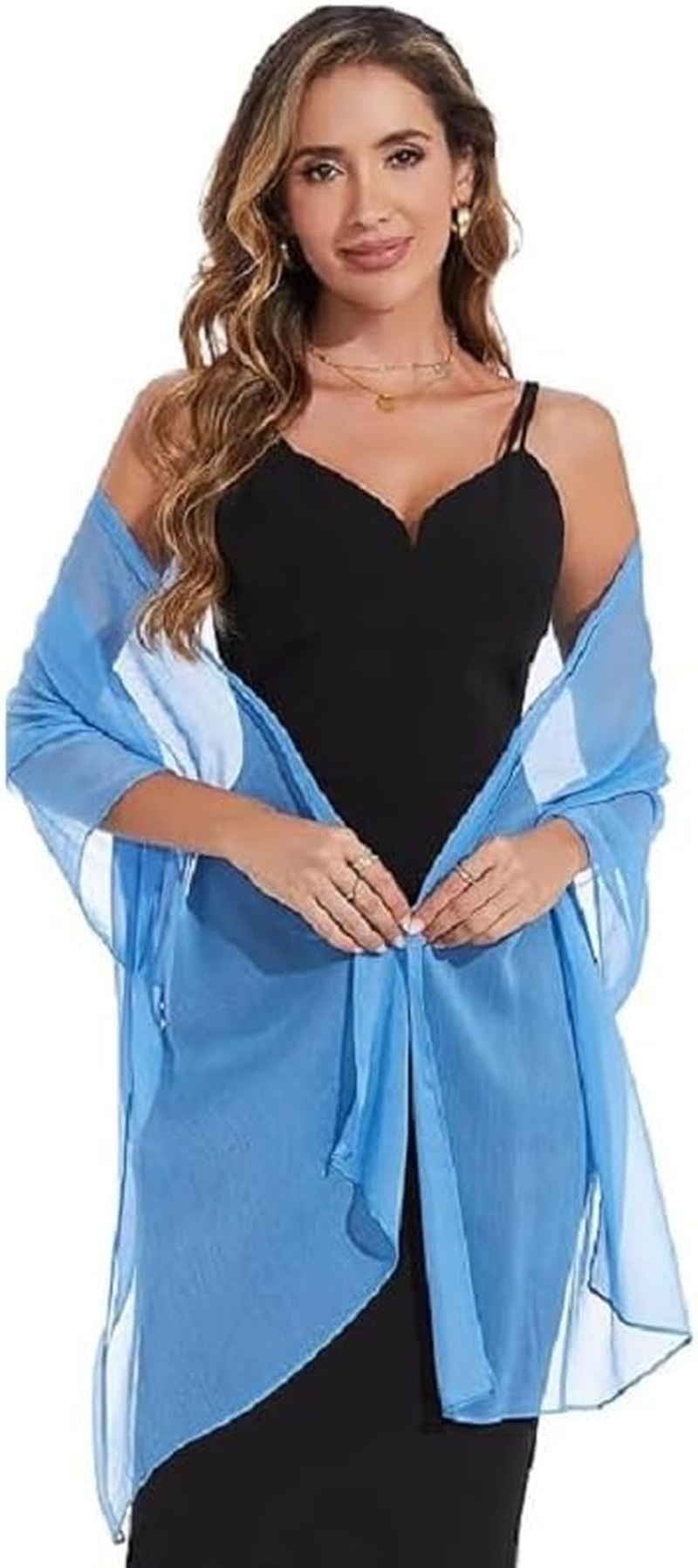 Women'S Shawl Scarves and Wraps for Evening Party Dresses Sheer Soft Silky Chiffon Wedding Bridal Scarf(Blue)7 * 200CM image number 2