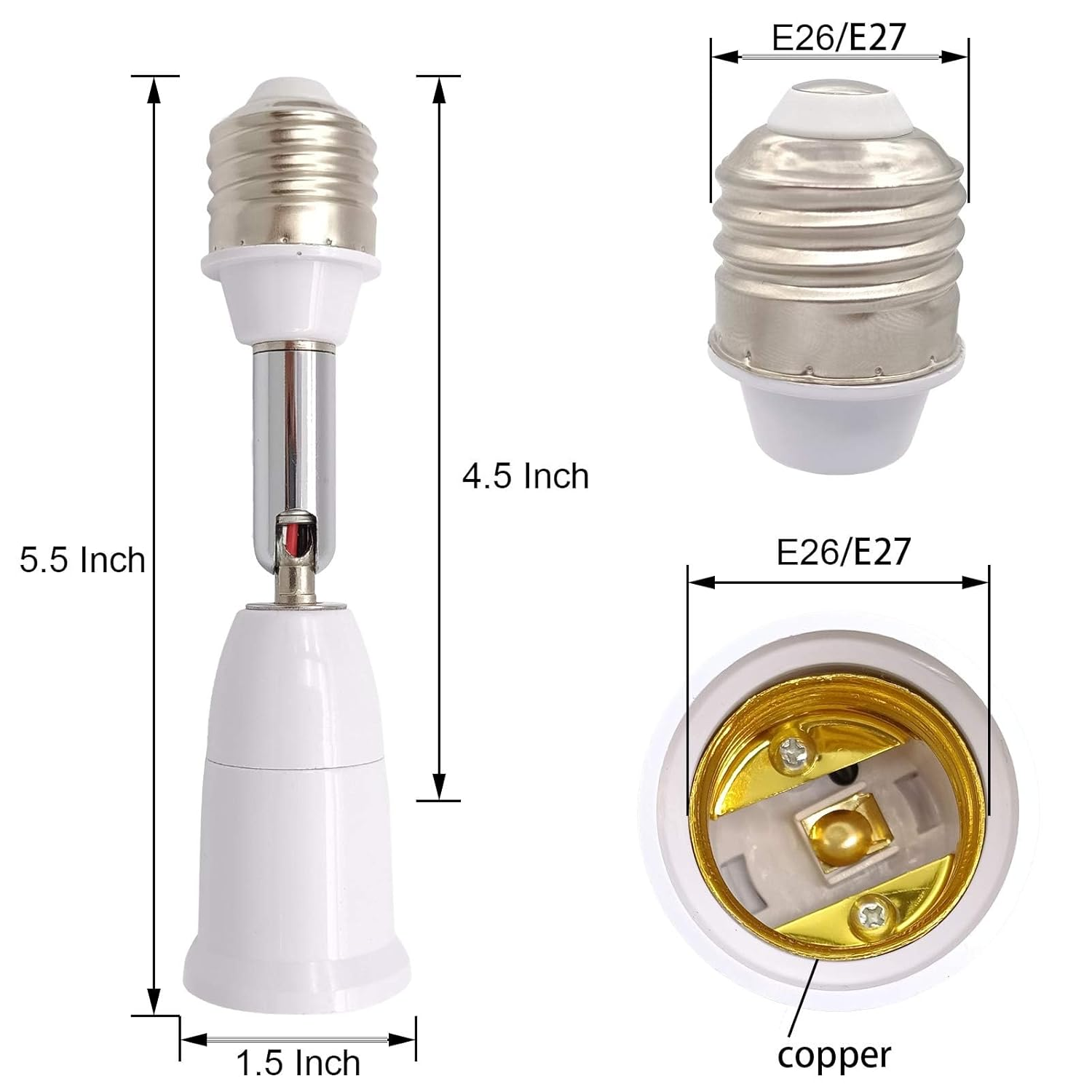 E26/E27 Light Socket Extender, 4.5 Inch Extension Socket Extender Adapter, Adjustable Vertical 180&deg;Horizontal 360&deg;, Flexible Medium Light Bulb Socket Converter (2-Pack) image number 5