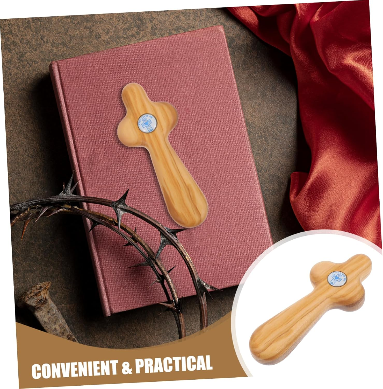 GARIOUANS Handheld Olive Wood Cross for Baptism First Communion Christian Prayer Portable Sustainable Design for Personal Reflection Gifting for Pocket Use