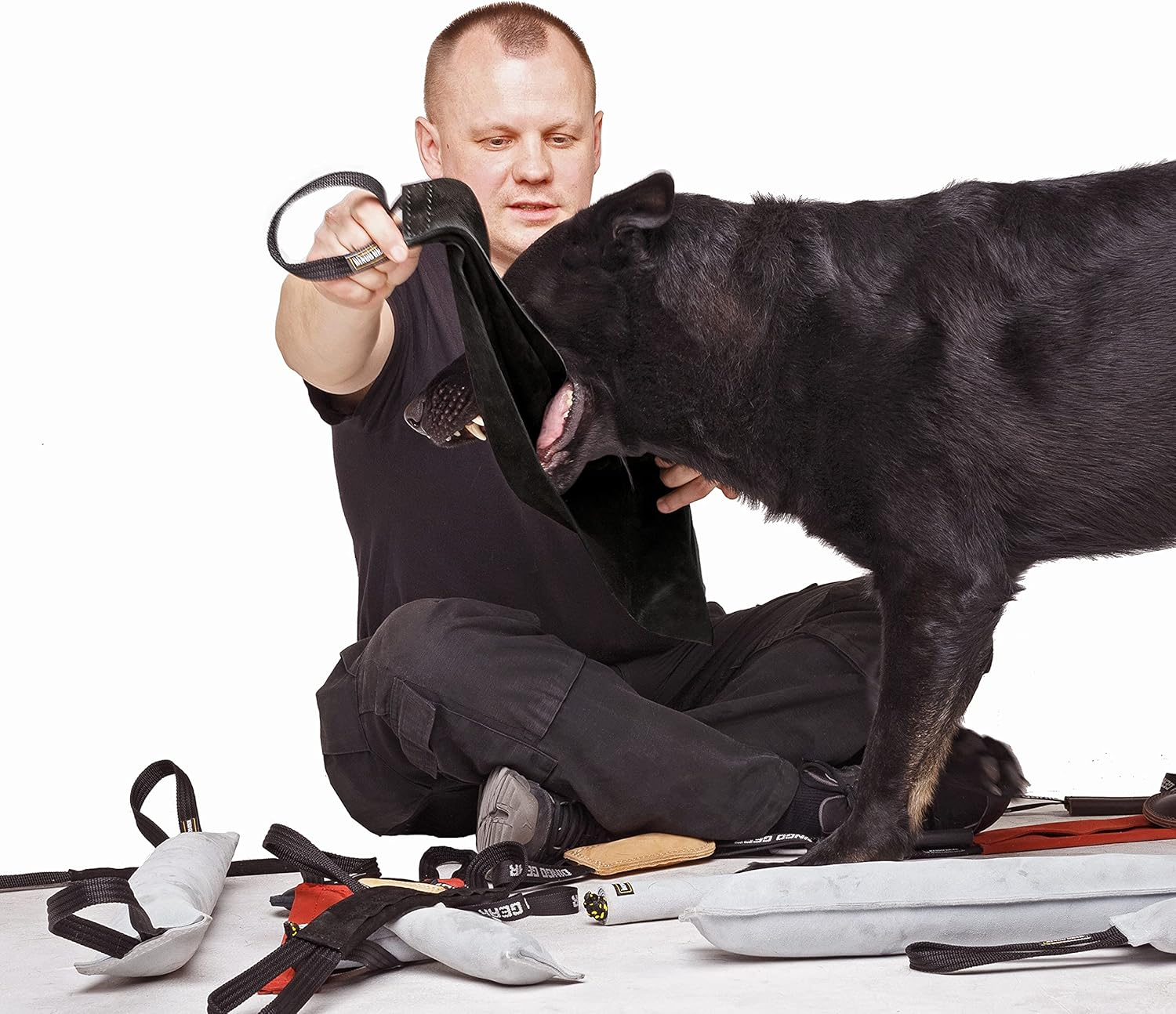 Dingo Gear Leather Bite Rag with 1 Handle Prey Drive Dog Training Tug Black 65 Cm S00487 image number 3