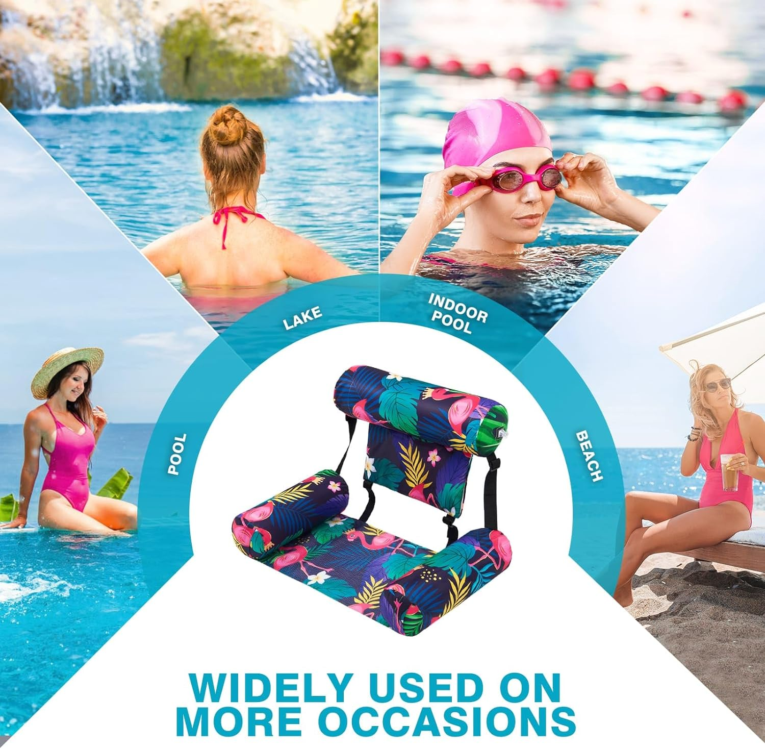 Pool Chair Float - Inflatable Pool Float for Adults Green Plants Floating Pool Chair Lounge Adjustable Fabric Pool Float Hammock for Swimming Pool Beach Lake Summer image number 1