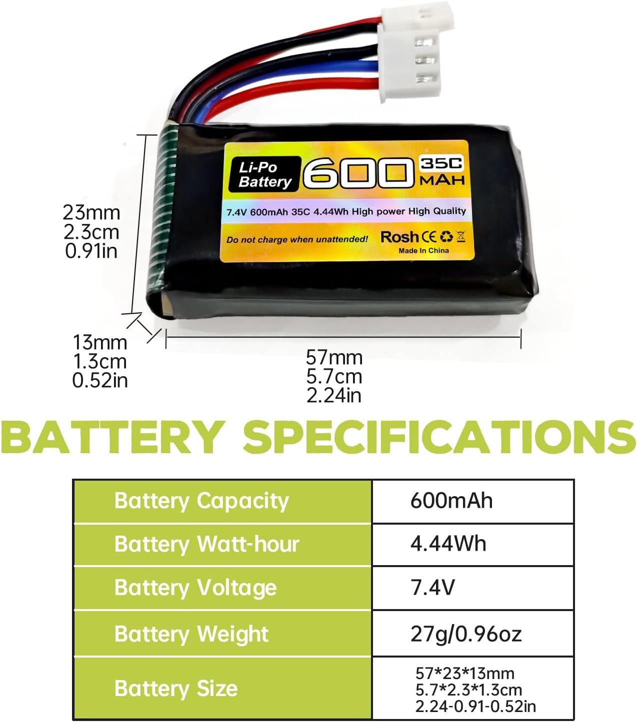Fytoo 2PC 7.4V 600Mah 35C 2S Lipo Battery with Molex Plug and 1Trailer2 Charger Suitable for FMS FCX24 RC Cars, Trucks, Remote Control Electric Climbing Vehicles FCX24 Batteries image number 2