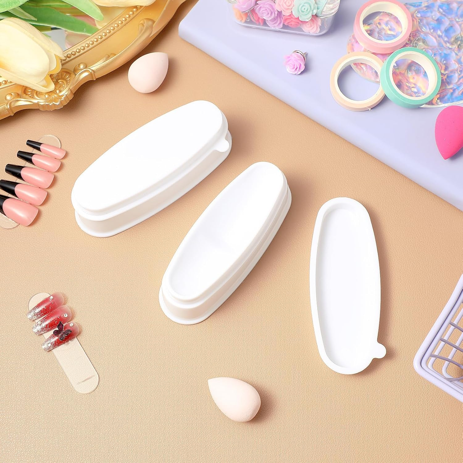 GOOHOCHY 3Pcs French Style Nail Powder Storage Boxes Lightweight Plastic Dipping Powder Holders for DIY Manicure Nail Art Accessories at Home image number 4