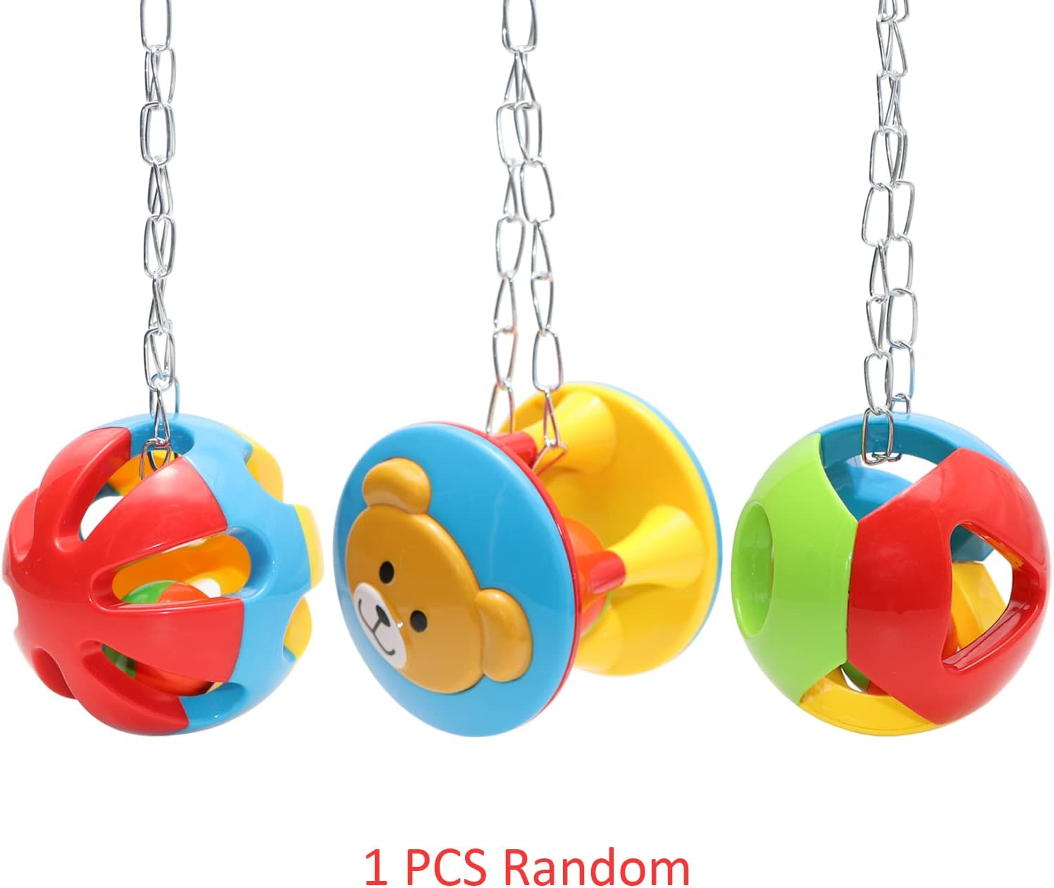 Bird Hanging Ball with Bell Colorful Chewing Treat Toy for Parrot Parakeet Cockatiel Conure Lovebird Dog Puppy Cat (1 Pcs-Random)
