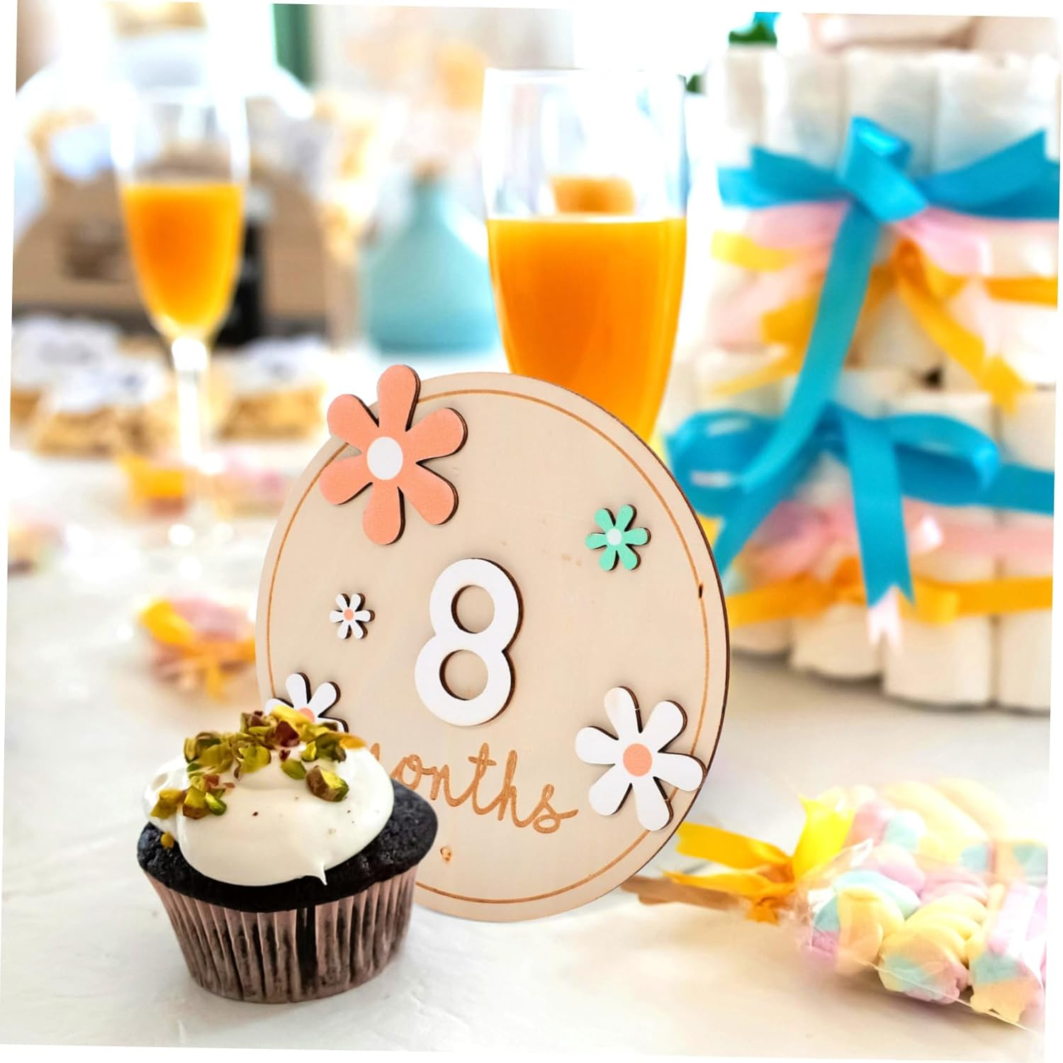 Healifty Baby Monthly Milestone Cards Double-Sided Flower Pattern Wooden Milestone Signs 1 Set for Newborn Photo Props Nursery Decor Growth Announcement Sign image number 1