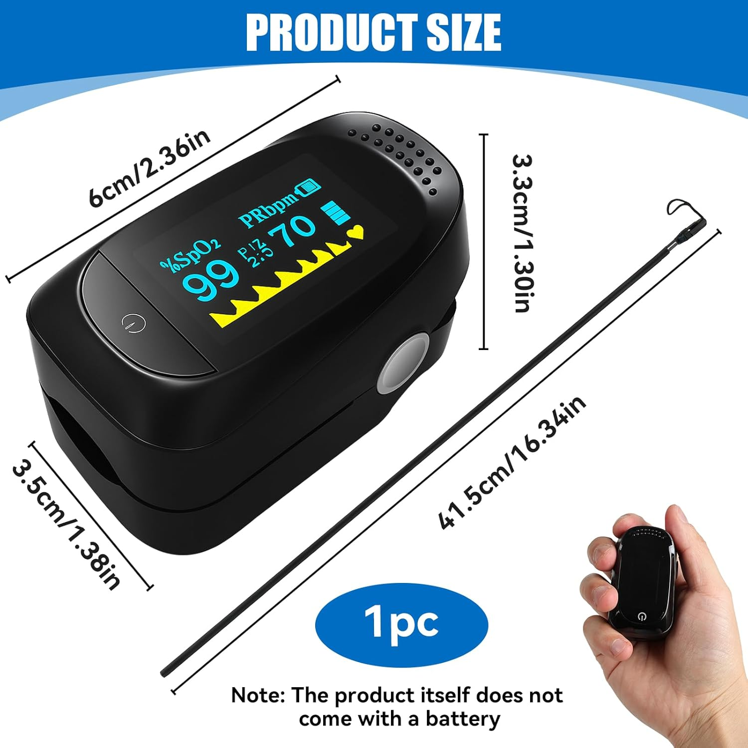 Fingertip Pulse Oximeter, Blood Oxygen Saturation Monitor with Dual-Colour OLED Screen, One-Button Operation for Spo2 Pulse Rate PI Index & Respiration Rate, Portable for Adults Kids Sports & Home Use image number 1