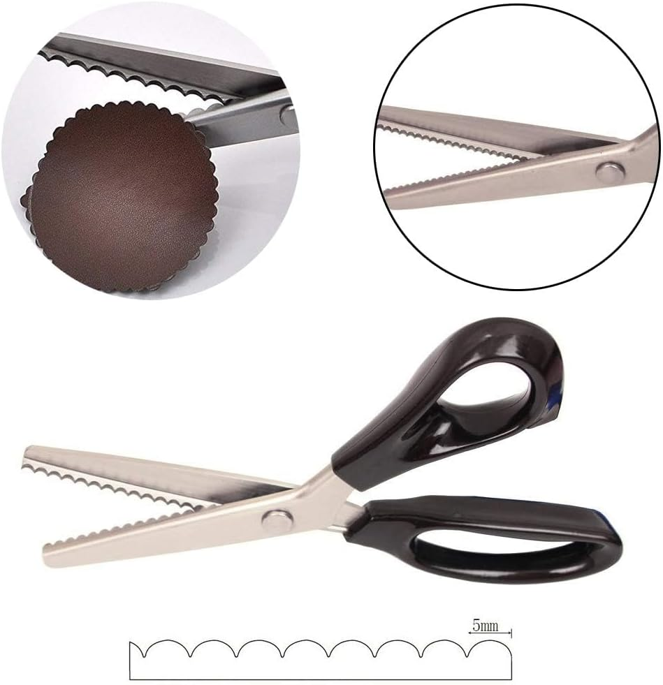 Serrated Scalloped Edge Pinking Shears, Multifunction Stainless Steel Shears Tailor Scissors, Professional Zig-Zag Cut Scissors, Sewing Craft Paper Clothing Fabric Cut for Home (Scalloped, 5Mm) image number 7