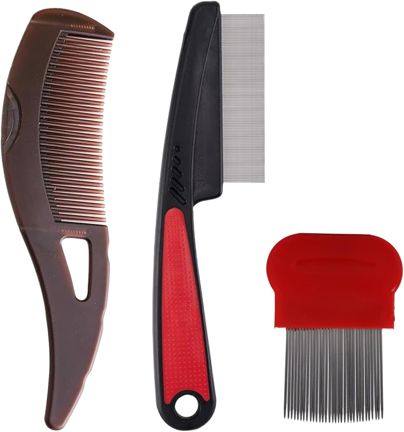 TELAIN 3 Piece Scalp Care Combs Hollow Teeth for Dandruff Removal & Massage Brush for Healthy Scalp, Removal of Dirt and Dandruff, Brown & Red (Set of 3) image number 2