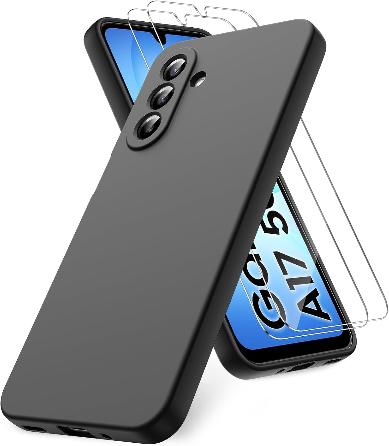 Vansdon Case for Samsung Galaxy A16 4G/5G, 2 Pack Tempered Glass Screen Protector, Soft TPU Liquid Silicone Case, Shockproof Rubber Silicone Gel Case - Orange