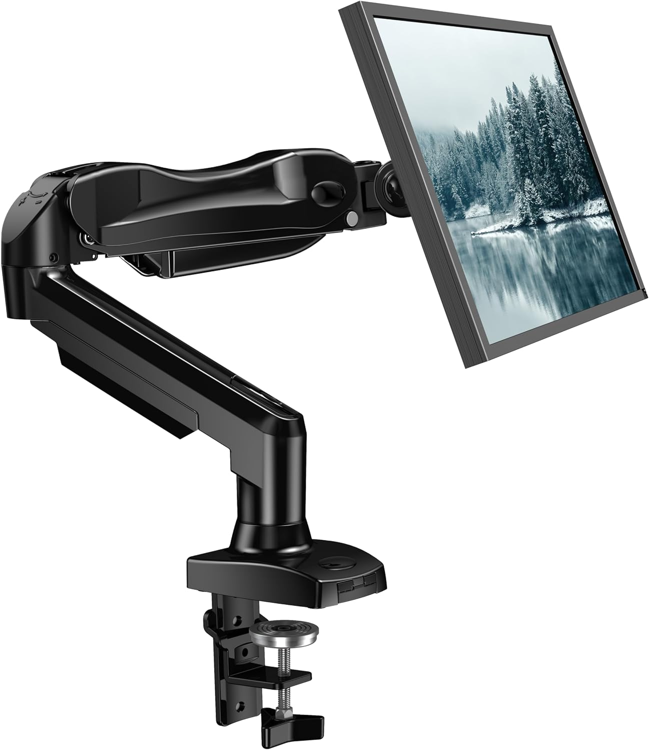 HUANUO Single Monitor Arm, 13 to 32 Inch Monitor Arm, Vesa Mount with Clamp and Grommet Base, Adjustable Gas Monitor Arms Fits 4.4 to 19.8Lbs Computer Monitors - HNSS6 image number 2