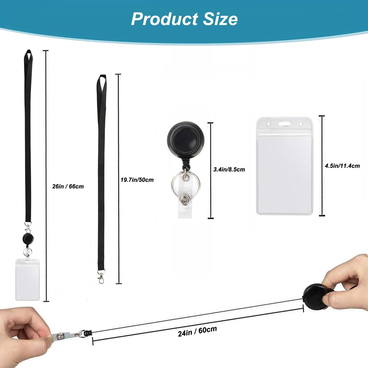 Aieve 2 Pack Retractable Id Badge Holder with Lanyard, Badge Clip Reel Vertical Quick Release and Safety，Retractable Badge Carabiner Reel Clip with Waterproof ID Cards Holders image number 1