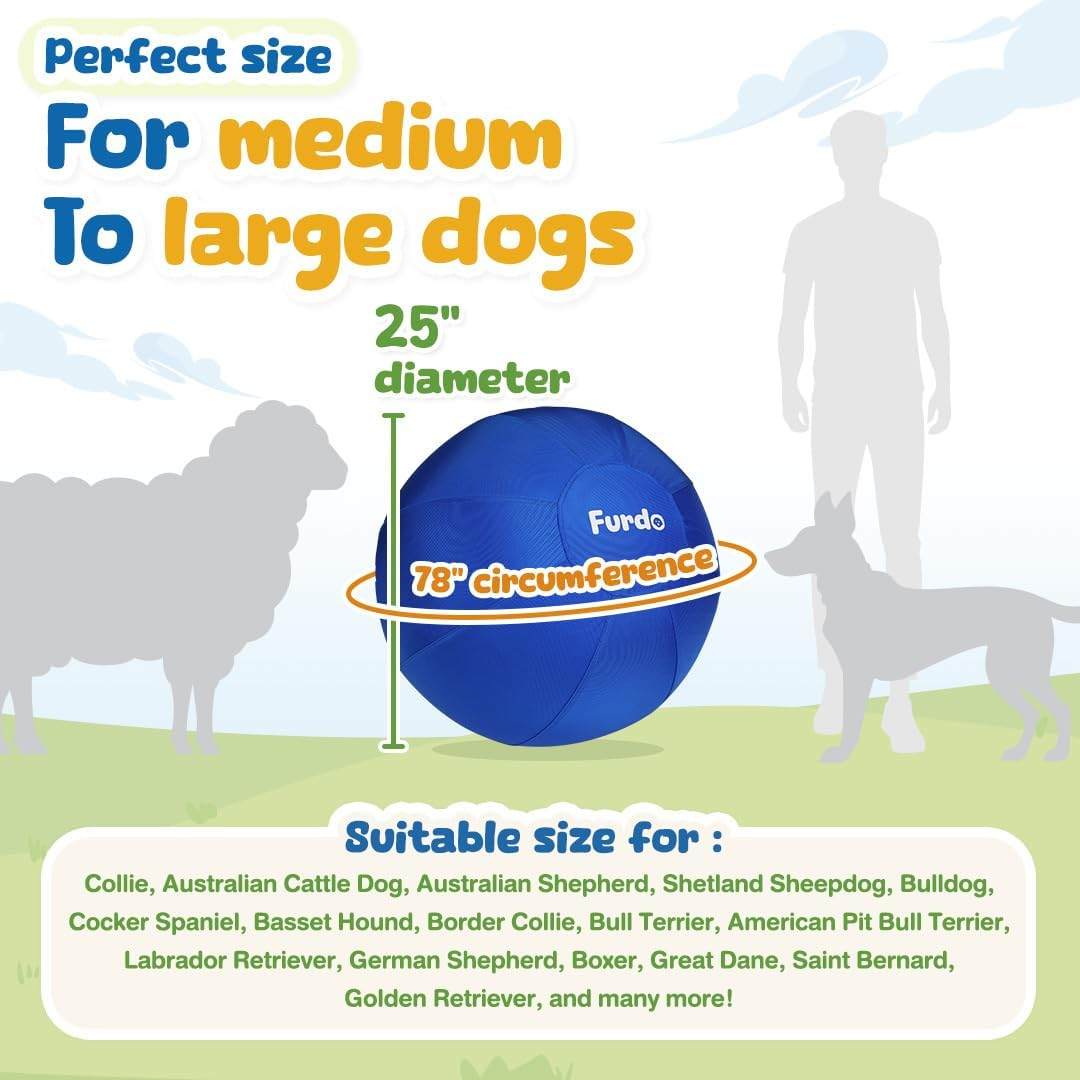 Furdo 25" Herding Ball for Dogs, for Australian Shepherd, for Cattle Dogs, for Border Collie, for Blue Heelers & Other Medium to Large Dogs, Herding Dog Ball, Herding Dog Toys, Horse Ball - Blue image number 3