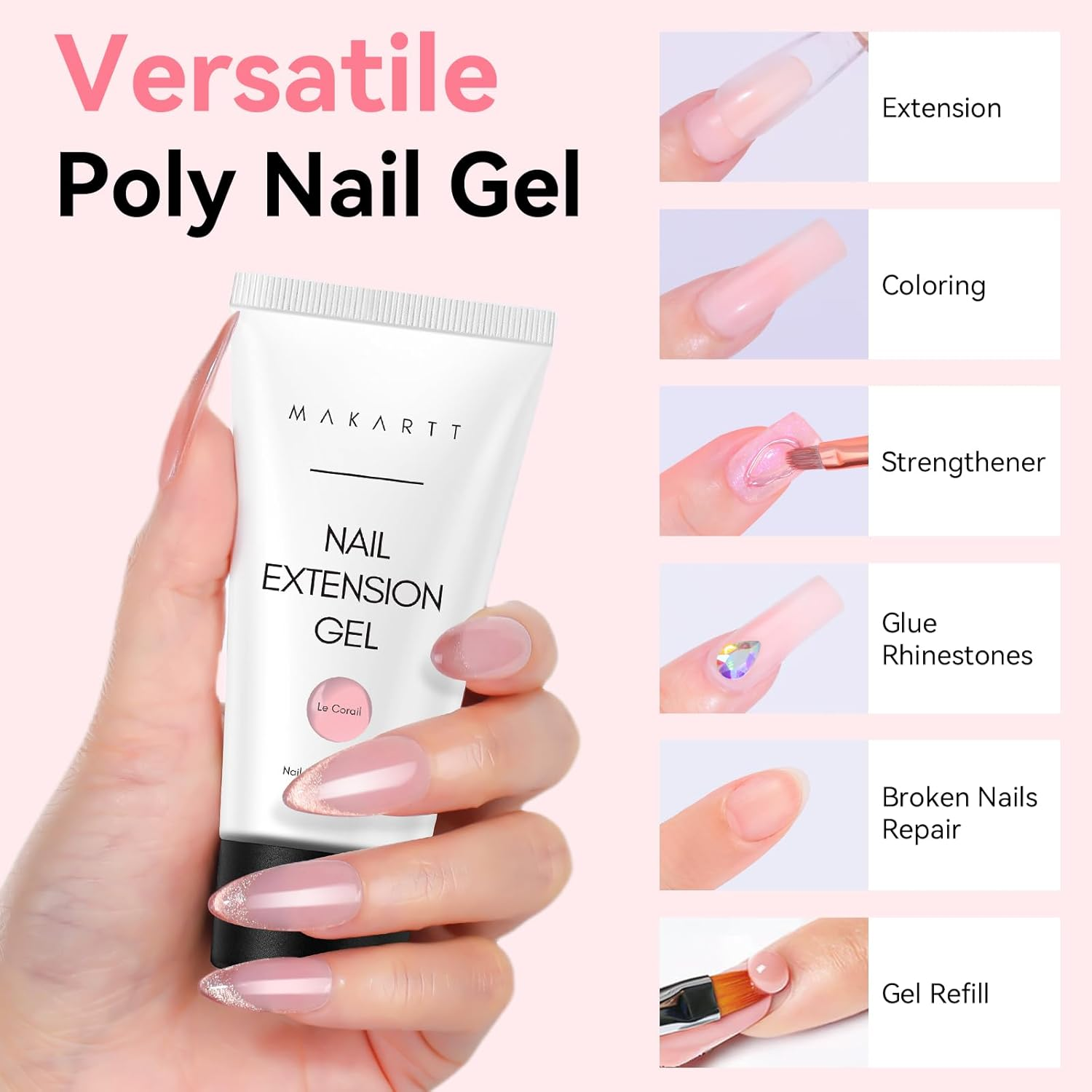 Makartt P-21 Poly Nail Builder Gel Hybrid Gel 50ML 1.76Oz Natural Pink Nail Extension Gel Nail Enhancement Nail Thickening Tool image number 4