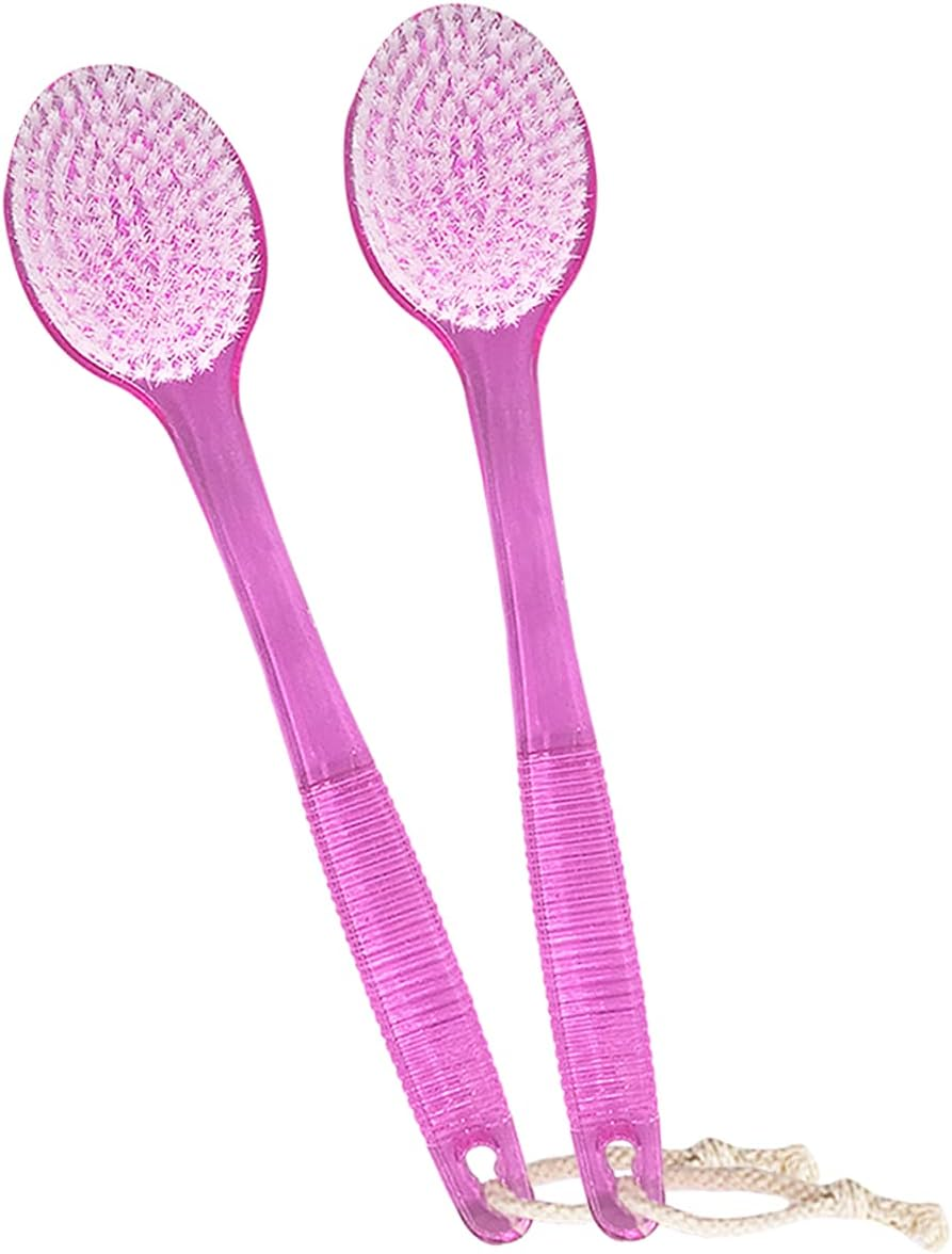 AMERWASH plus Bath Body Brush for Shower, 14 Inches Long Handle, 2 Packs Bath Scrubber Skin Exfoliation Bath Shower Body Brushing Pink