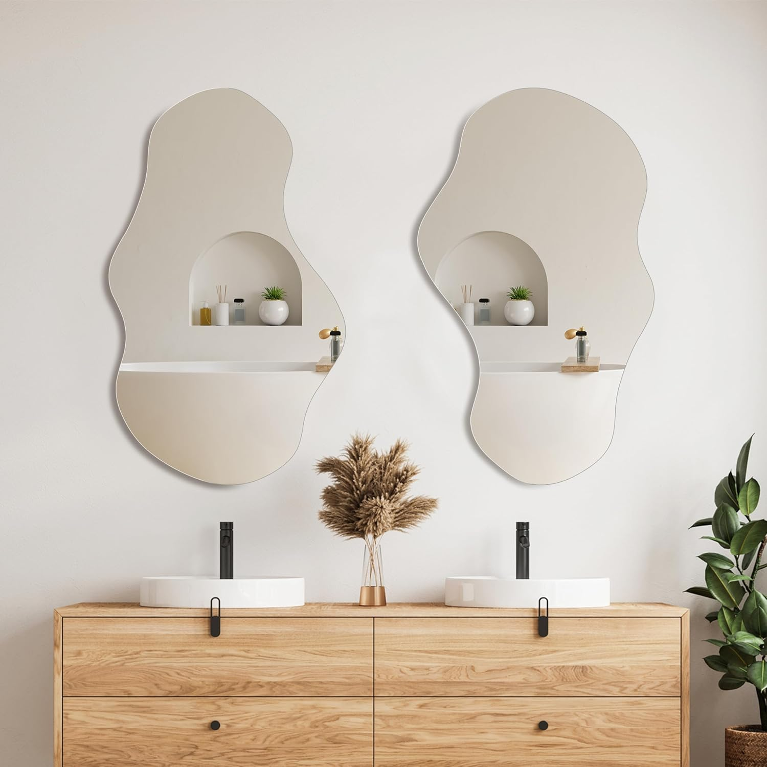 PERFNIQUE Irregular Wall Mirror, 89 X 53Cm Asymmetrical Mirror, Decorative Modern Mirror for Bathroom Bedroom Living Room Entryway, Cloud Frameless Mirror, Wall Mounted Mirror image number 5