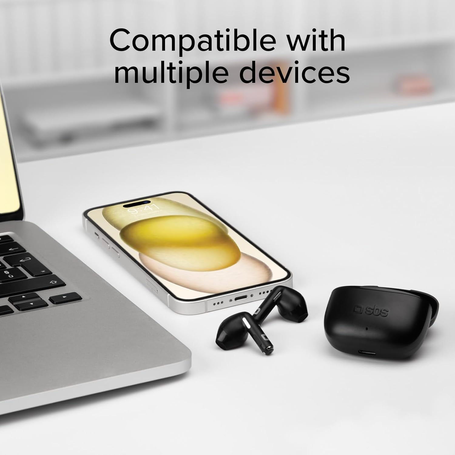 SBS Go Pods TWS Semi in Ear Headphones, True Wireless Stereo Charging Case, Built-In Microphone, Touch Control, for Smartphone, Tablet, Laptop, 12 Hours Playback, Black image number 6